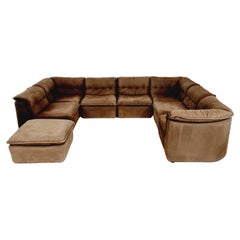 German Groovy space age 8 peices modular sofa/couch in brown Leather, 1970s