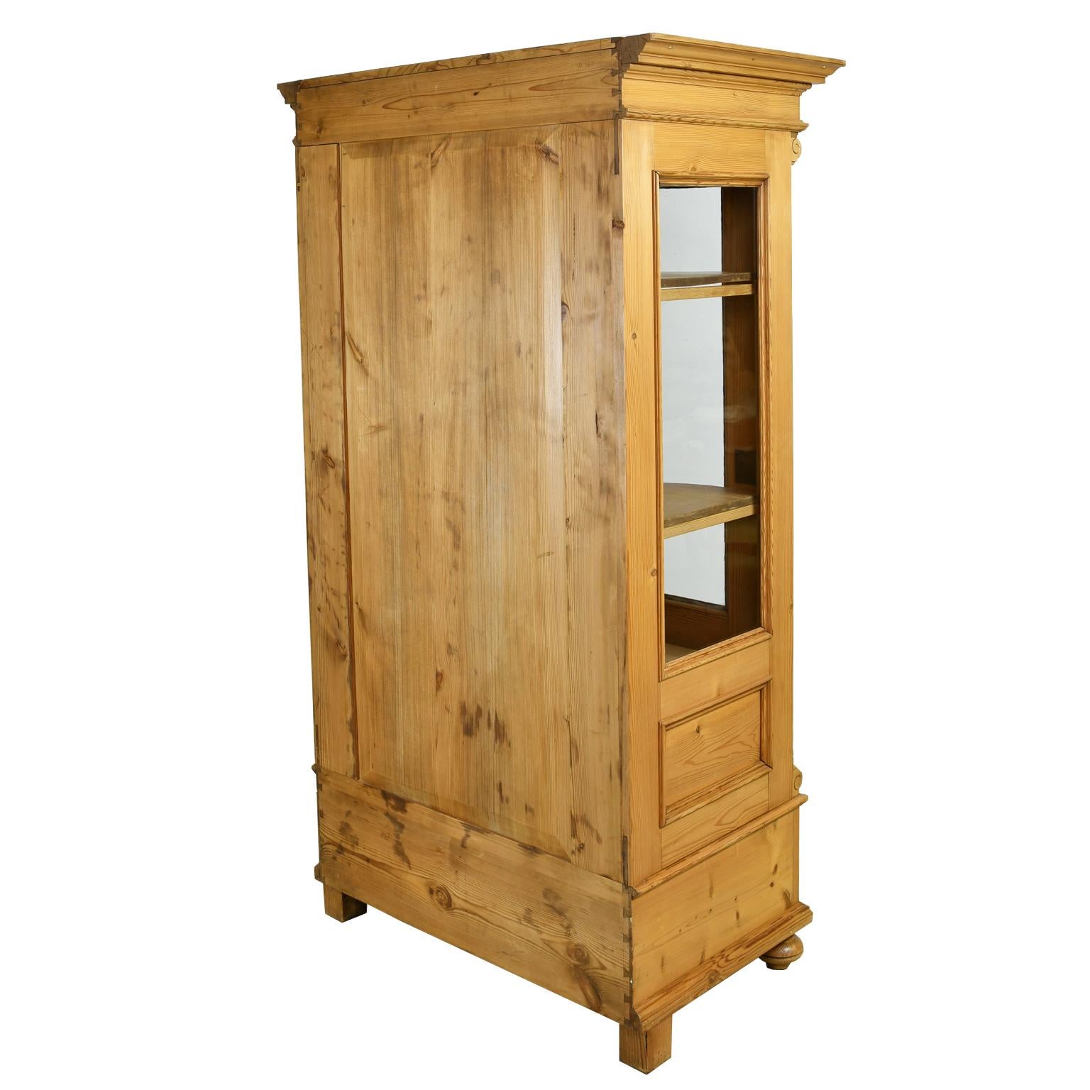 Blown Glass German Grunderzeit Glass Cupboard/ Bookcase in Pine, circa 1880