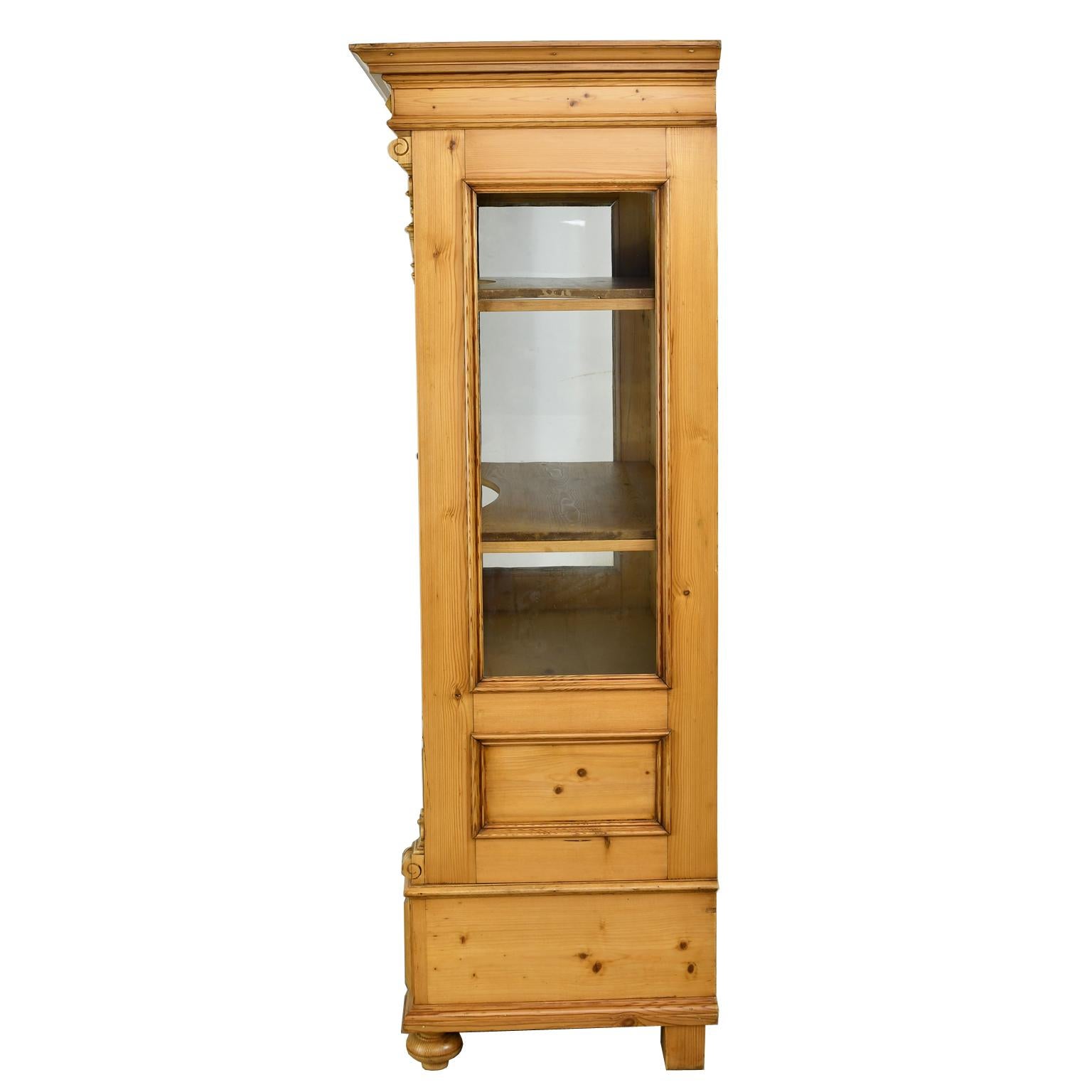 Hand-Crafted German Grunderzeit Glass Cupboard/ Bookcase in Pine, circa 1880