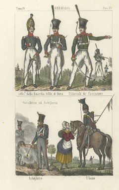 German Guard, Line and Chasseur Officers with an Artilleryman and Uhlan, 1842