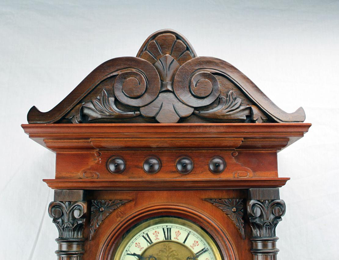 Highly Carved German 3 Weight Grand Sonnerie Quarter Strike Vienna Regulator Wall Clock

Here is an excellent 3 weight driven regulator wall clock. This clock is 52-1/4