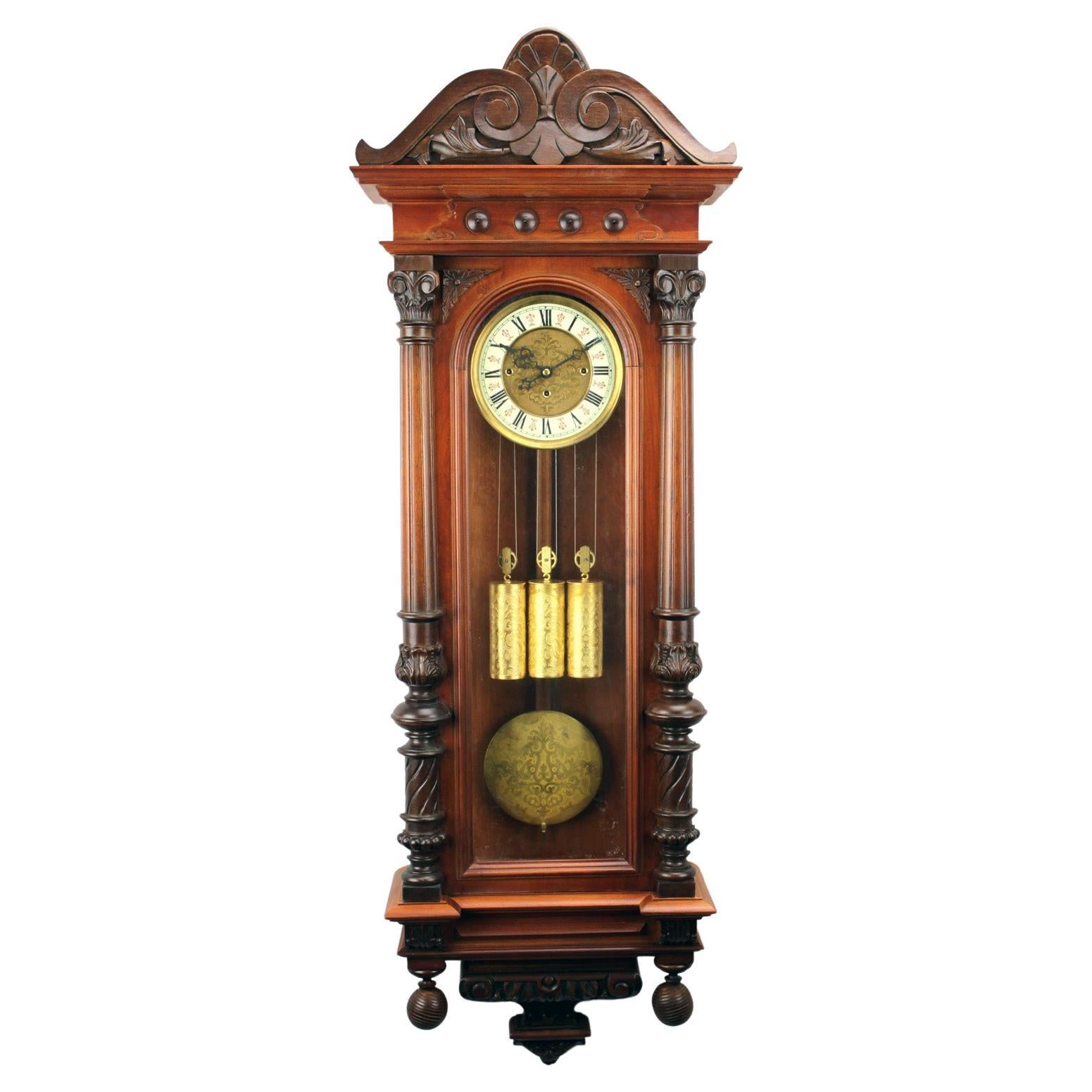 German Gustav Becker 3 Weight Grand Sonnerie Vienna Regulator Wall Clock For Sale