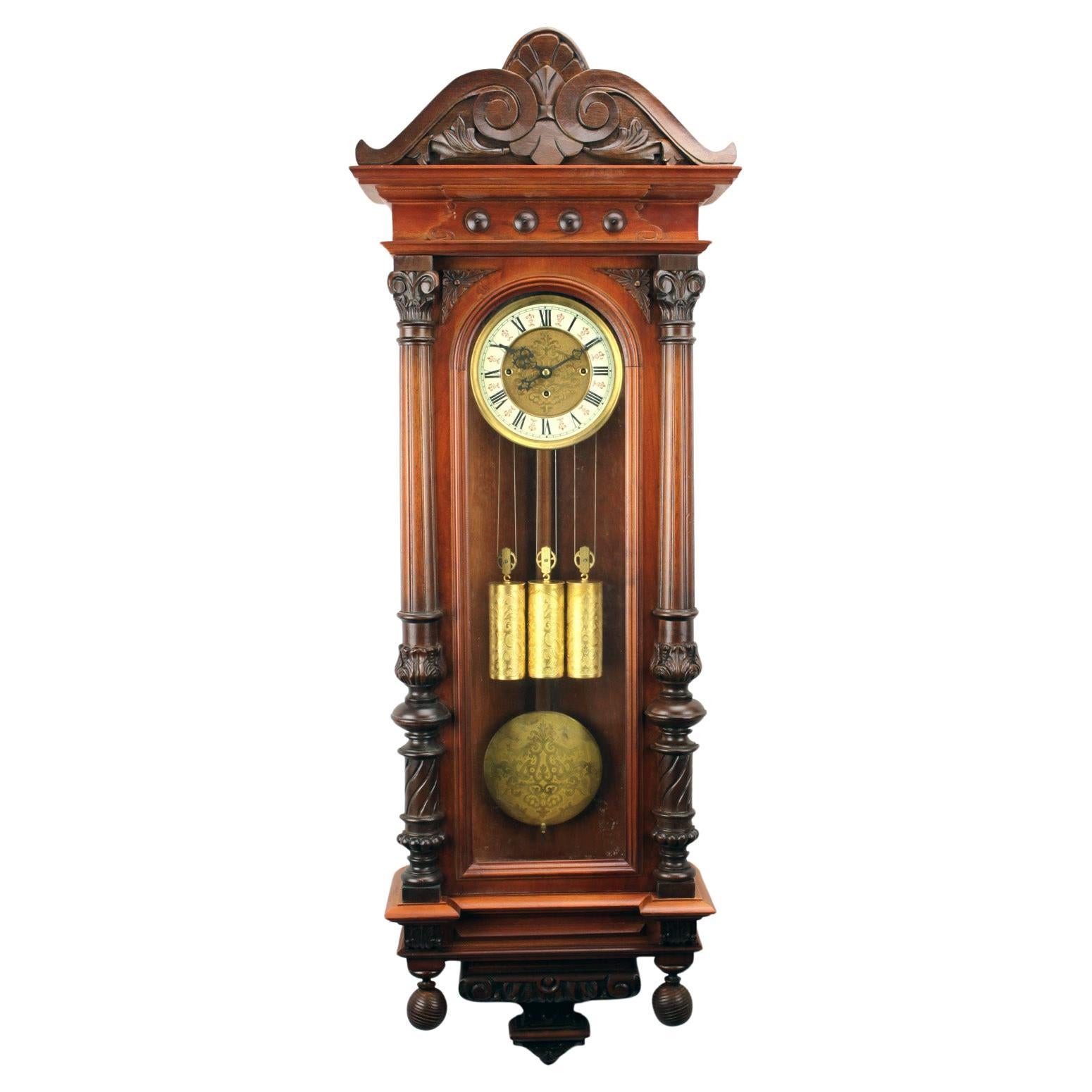 German Gustav Becker 3 Weight Grand Sonnerie Vienna Regulator Wall Clock For Sale