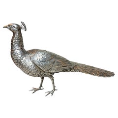 German Hanau Silver Figural Pheasant with Articulated Wings, circa 1900
