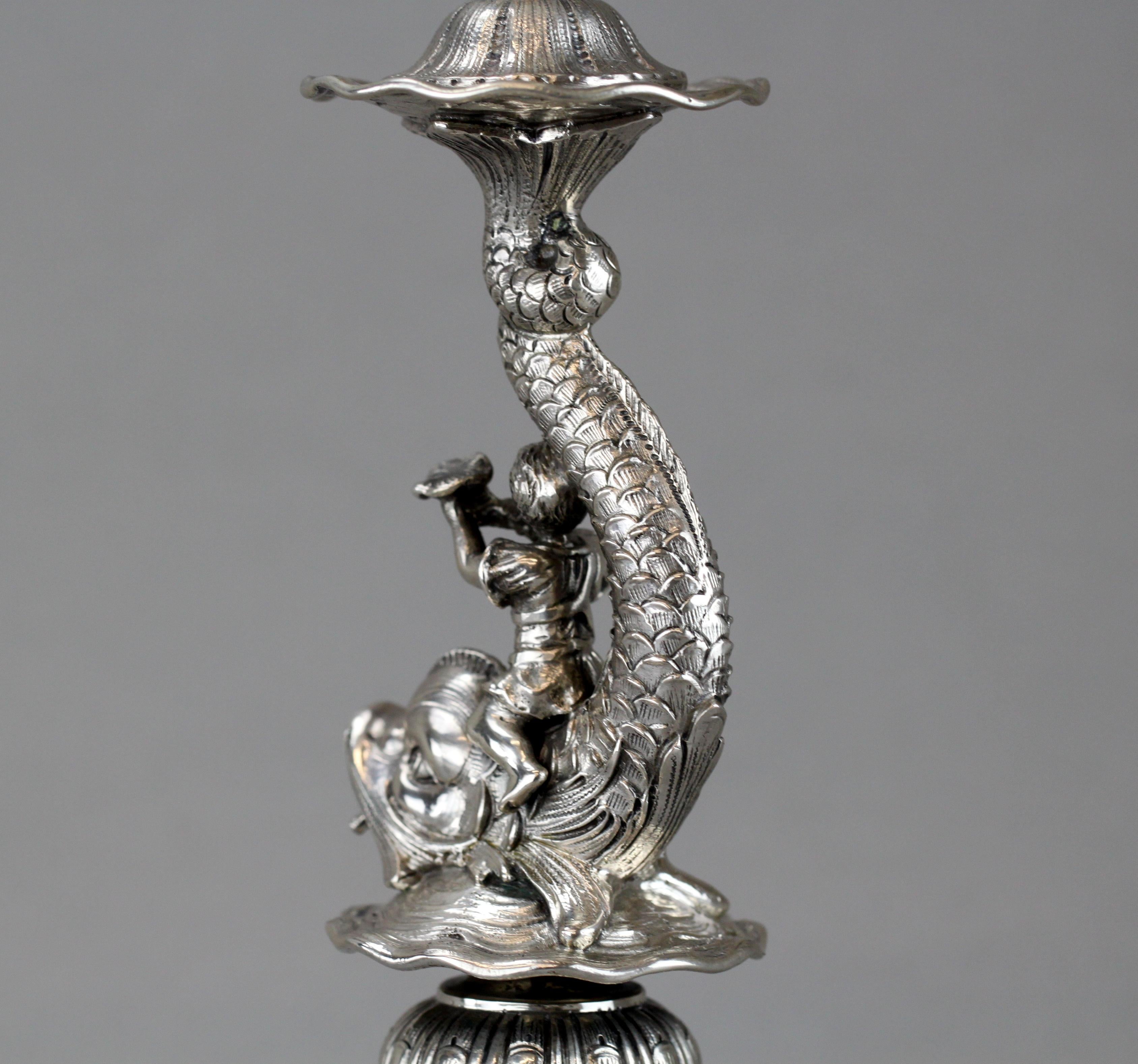 German Hanau Silver Pair of Candlesticks, Georg Roth & Co, 19th Century 9