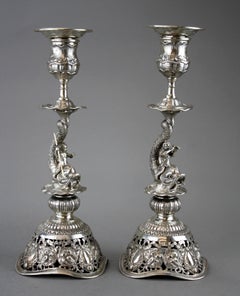 German Hanau Silver Pair of Candlesticks, Georg Roth & Co, 19th Century