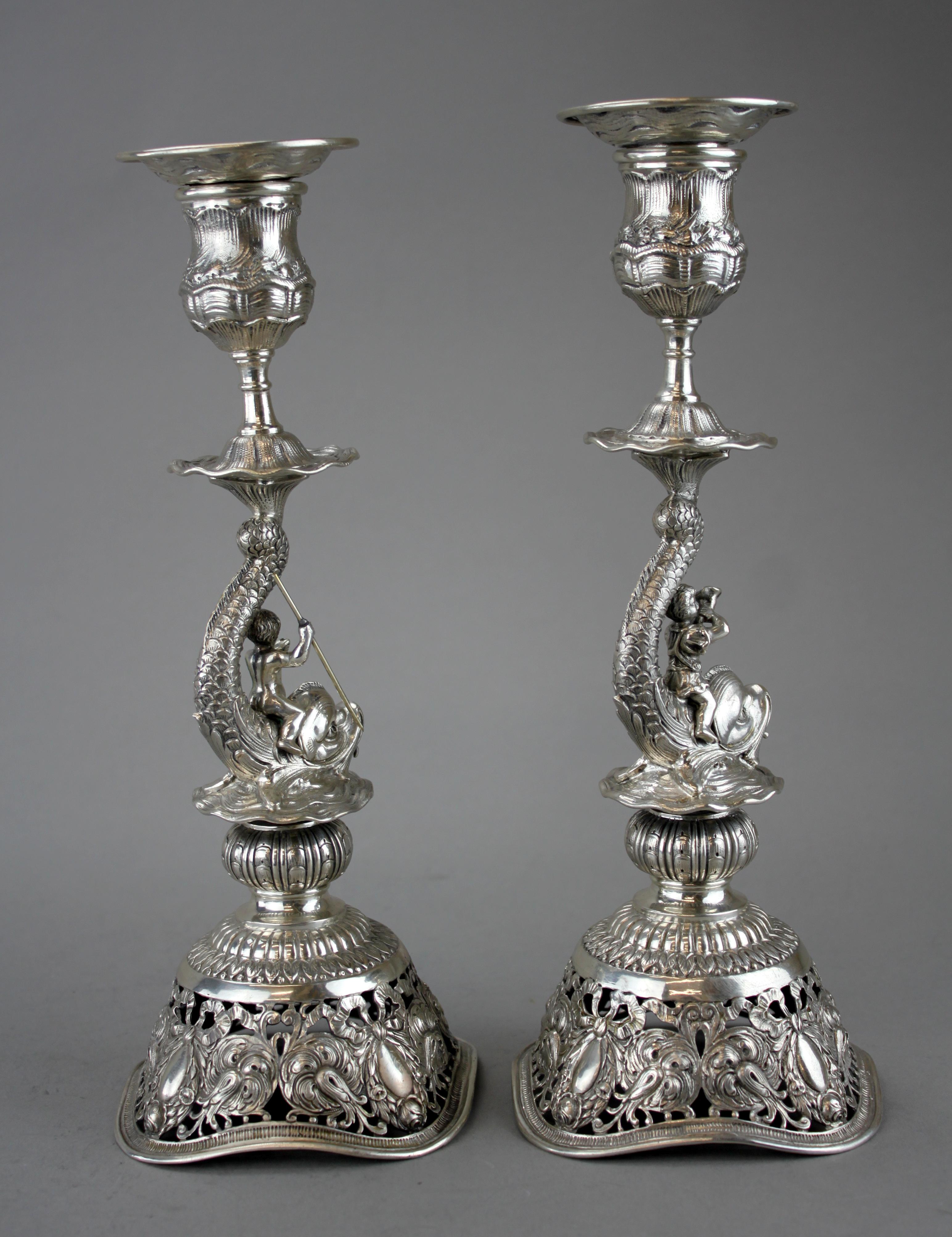 German Hanau Silver Pair of Candlesticks, Georg Roth & Co, 19th Century In Excellent Condition In Braintree, GB