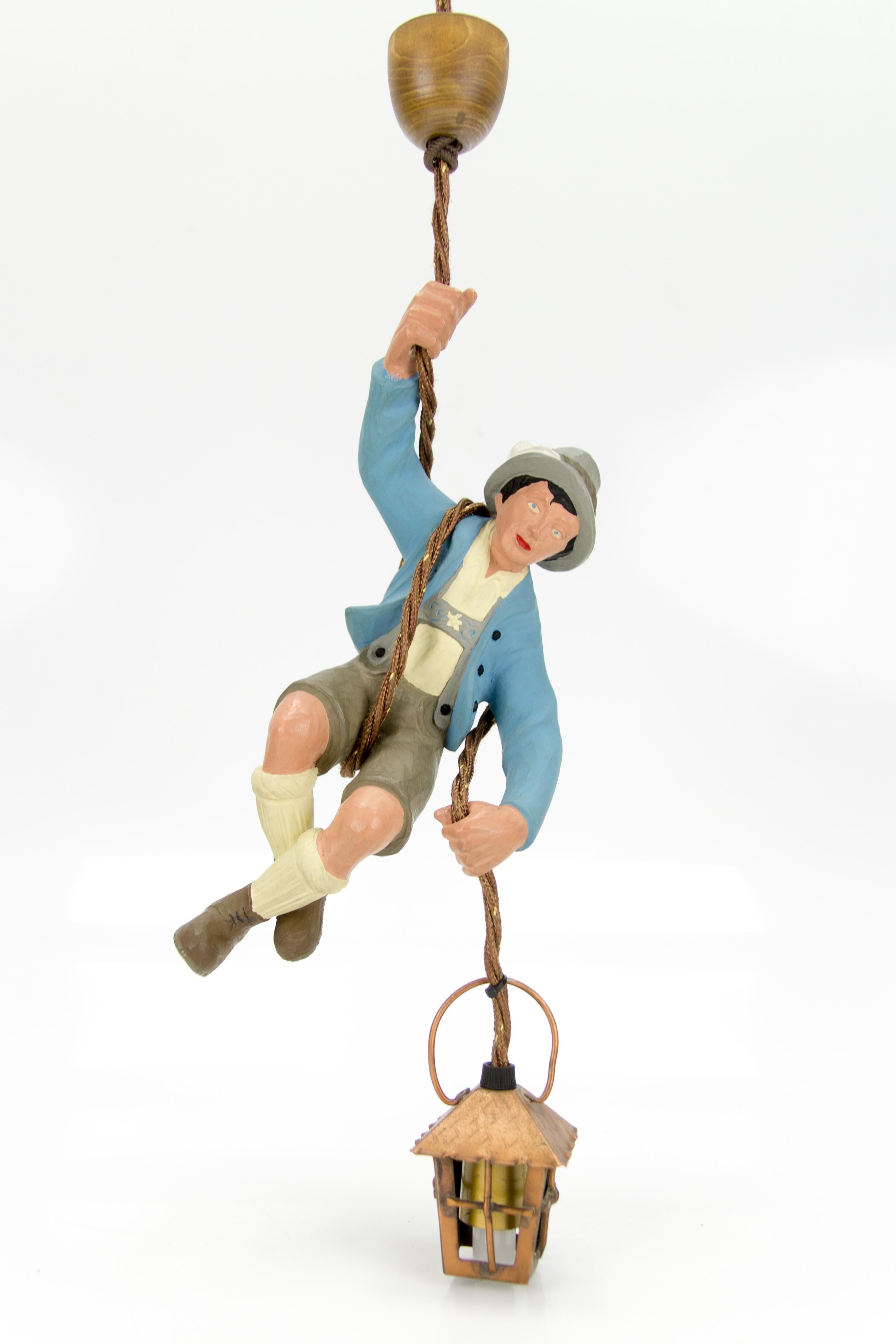 German Hand Carved and Painted Figure Bavarian Mountain Climber with Lantern 1