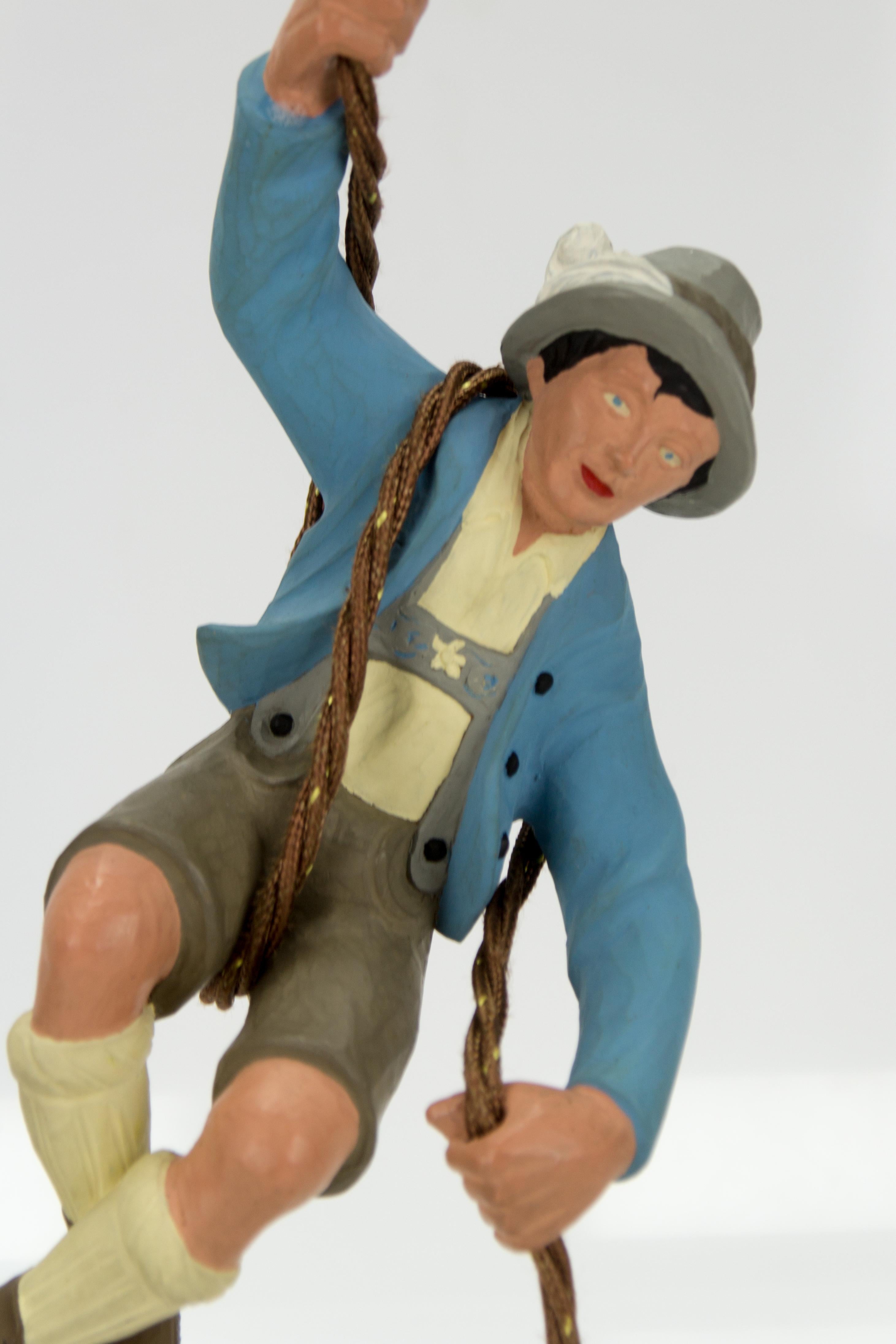 German Hand Carved and Painted Figure Bavarian Mountain Climber with Lantern 2