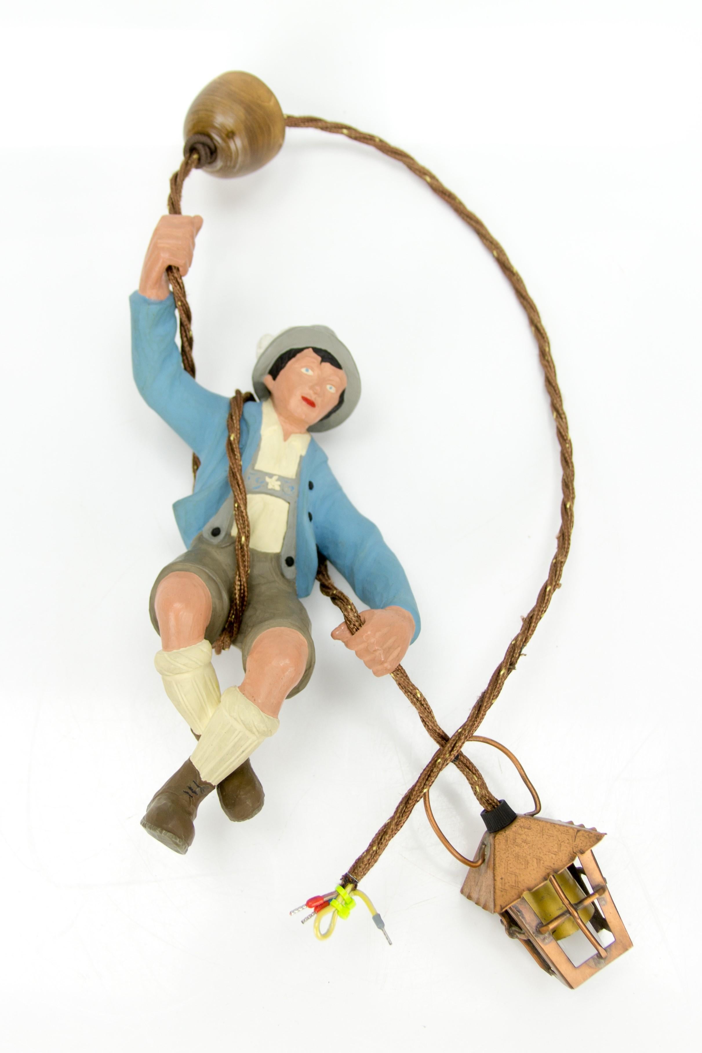 German Hand Carved and Painted Figure Bavarian Mountain Climber with Lantern 4