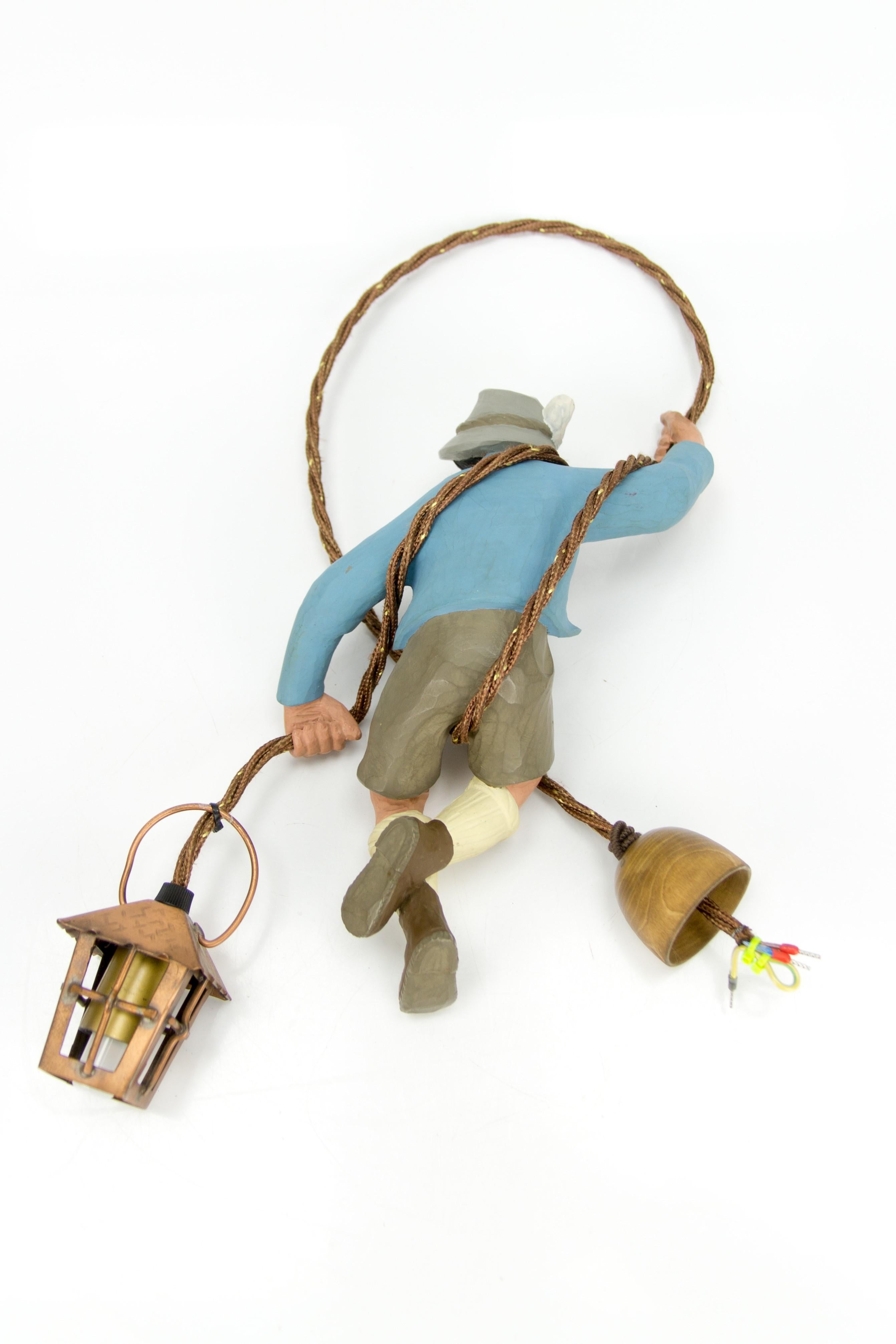 German Hand Carved and Painted Figure Bavarian Mountain Climber with Lantern 6