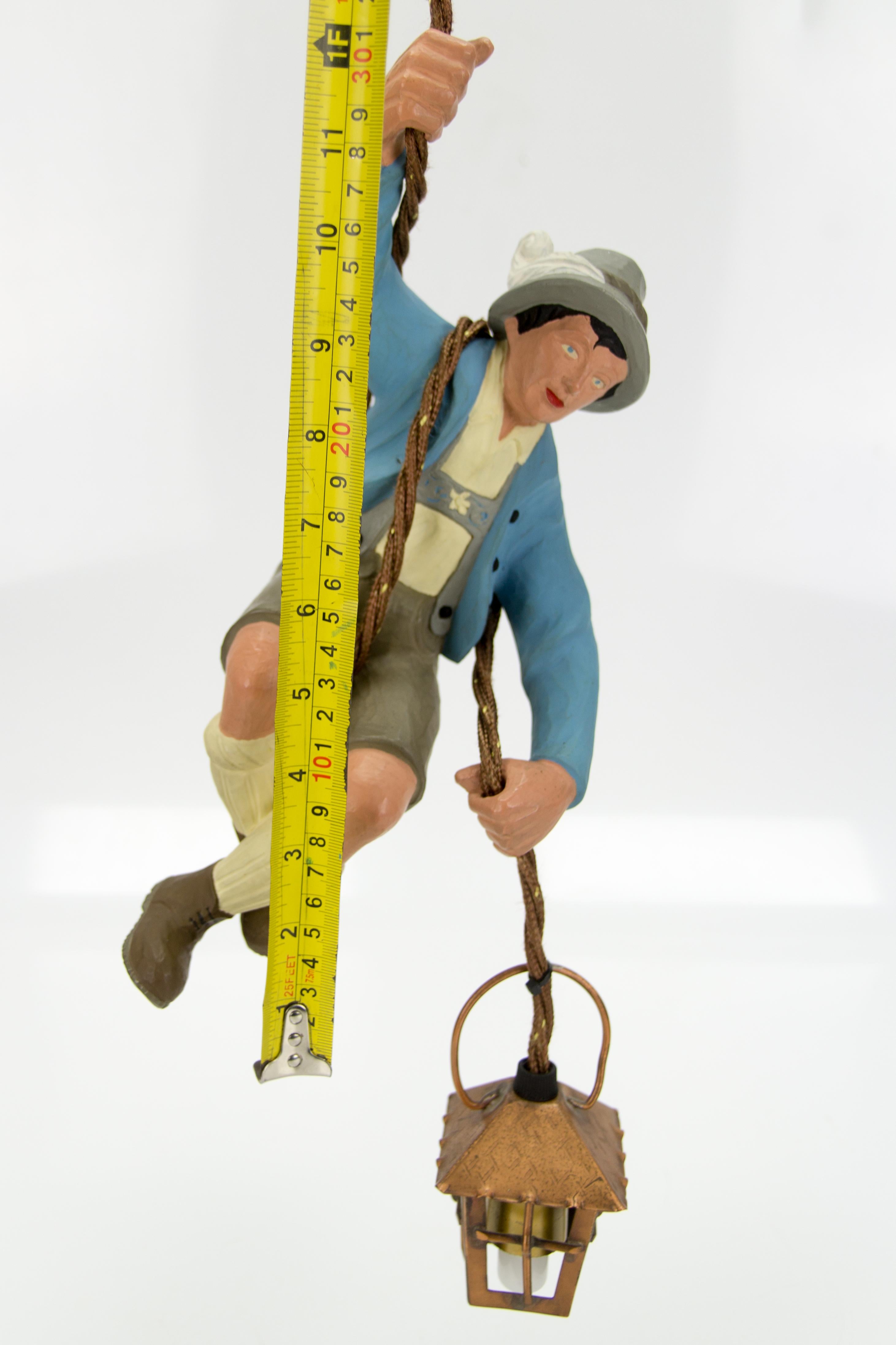 German Hand Carved and Painted Figure Bavarian Mountain Climber with Lantern 8