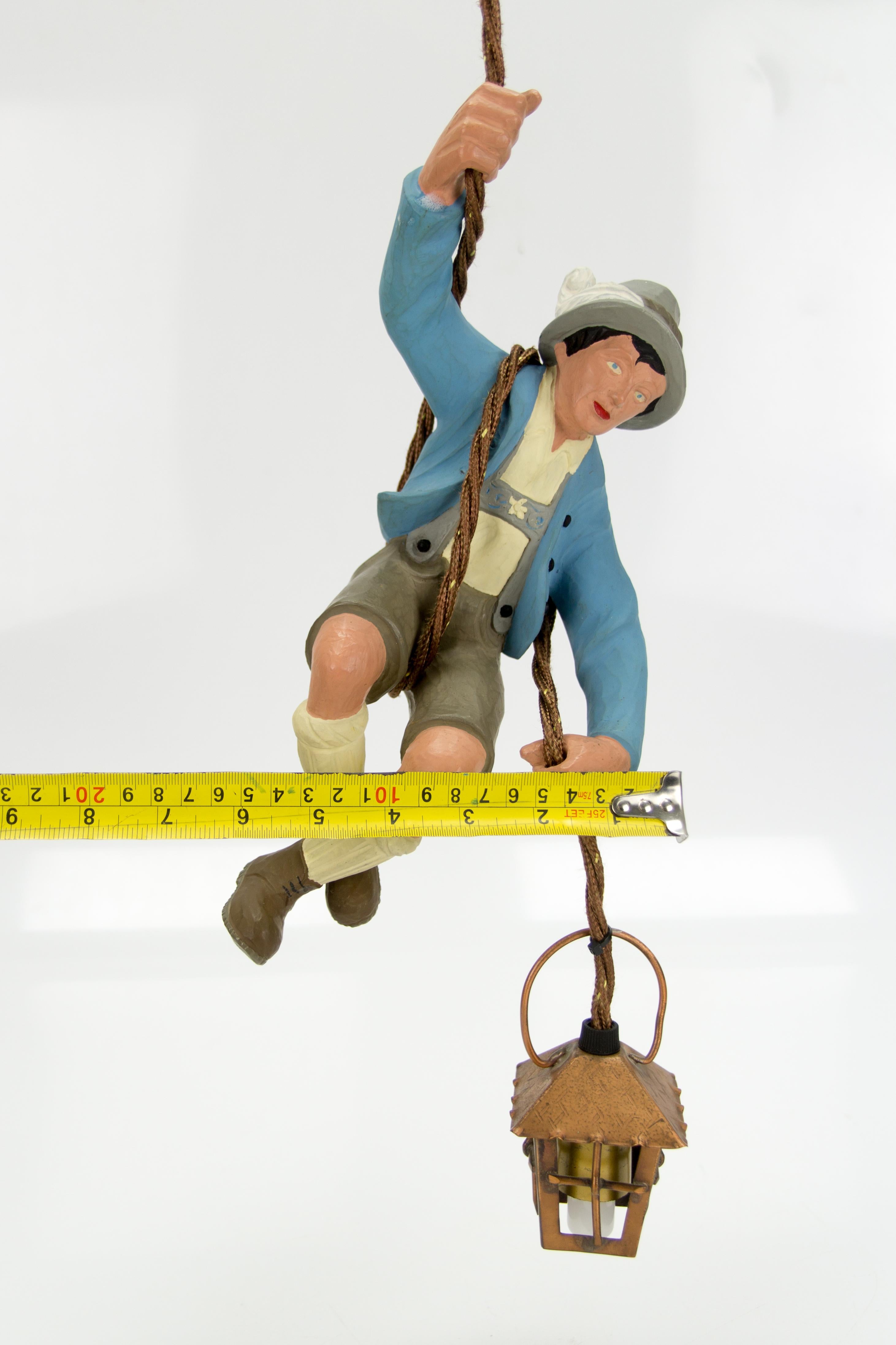 German Hand Carved and Painted Figure Bavarian Mountain Climber with Lantern 9
