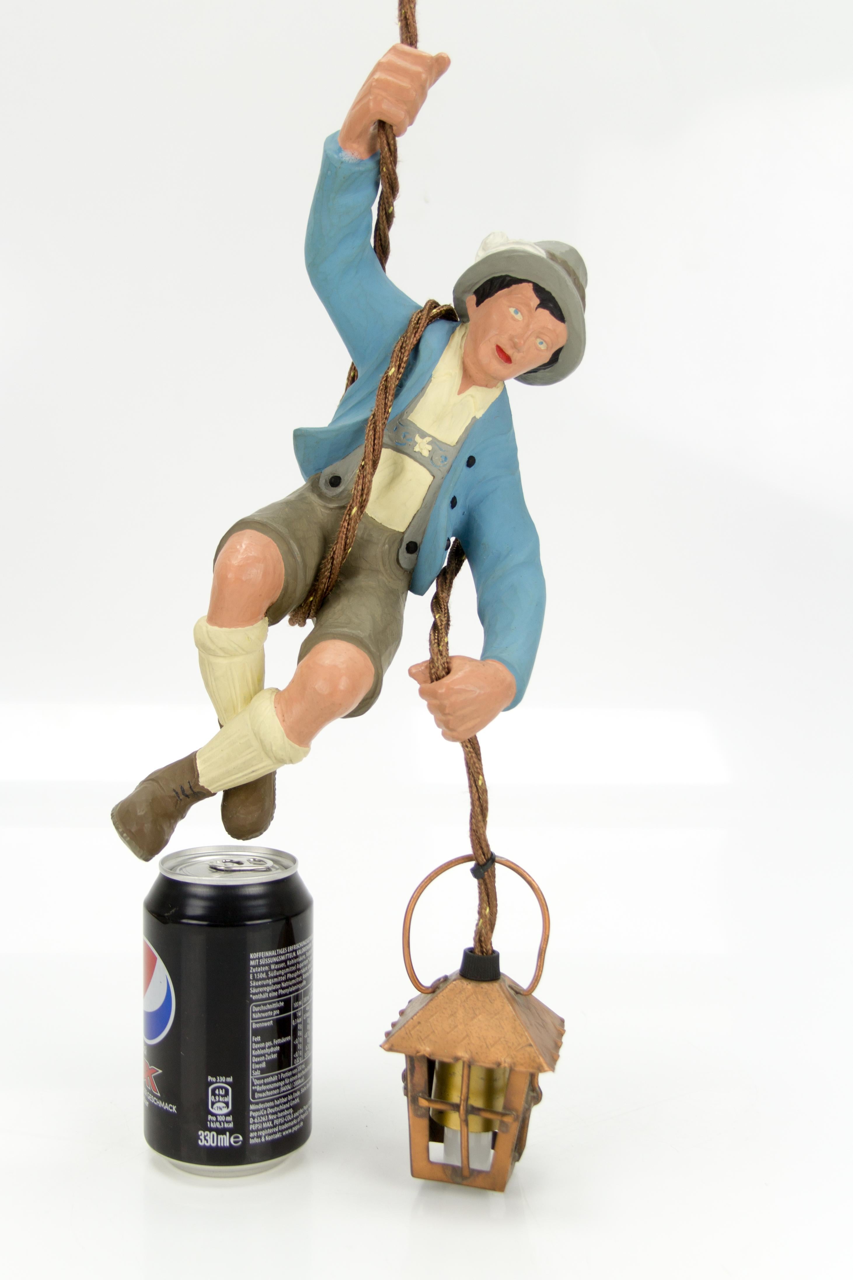German Hand Carved and Painted Figure Bavarian Mountain Climber with Lantern 10