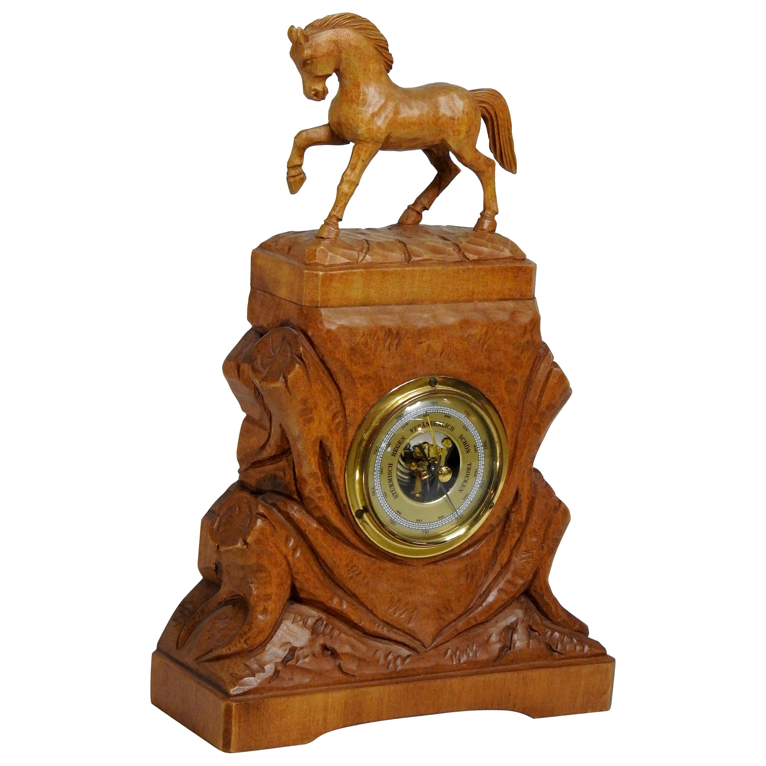 German Hand Carved Beechwood Equine Barometer For Sale