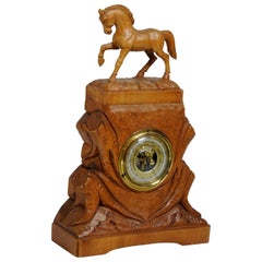Retro German Hand Carved Beechwood Equine Barometer