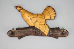 German Hand Carved Coat Rack with Capercaillie Carving, 1930s