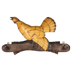 Vintage German Hand Carved Coat Rack with Capercaillie Carving, 1930s