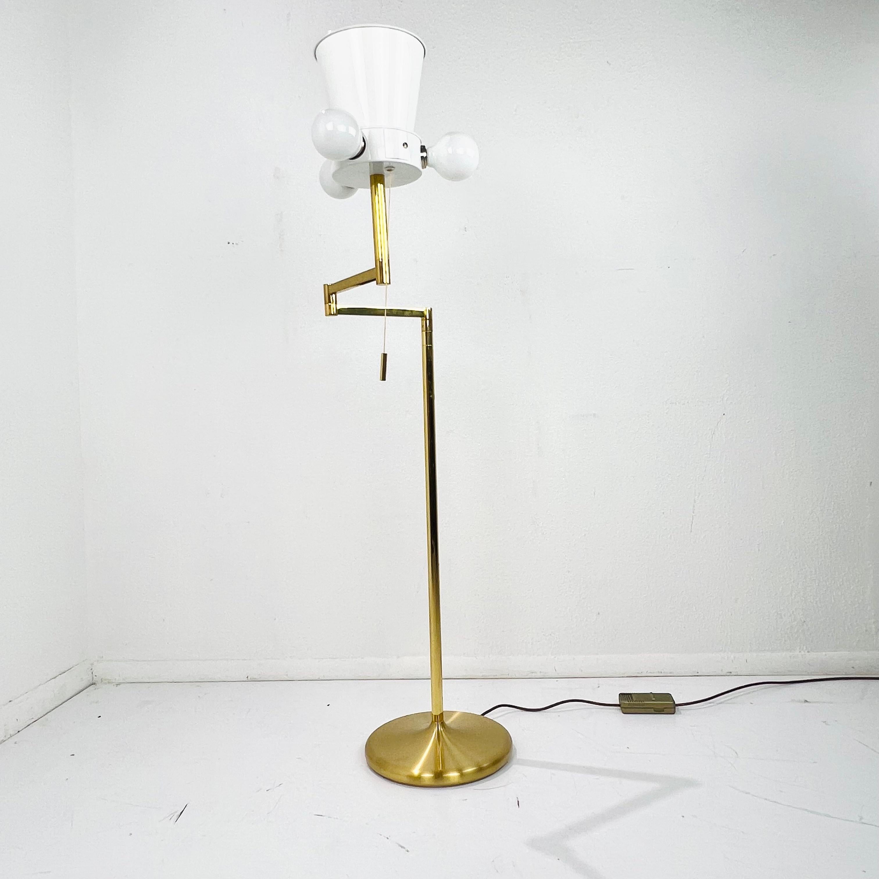 German Hand Cast Brass Swing Arm Floor Lamp In Good Condition In Dallas, TX