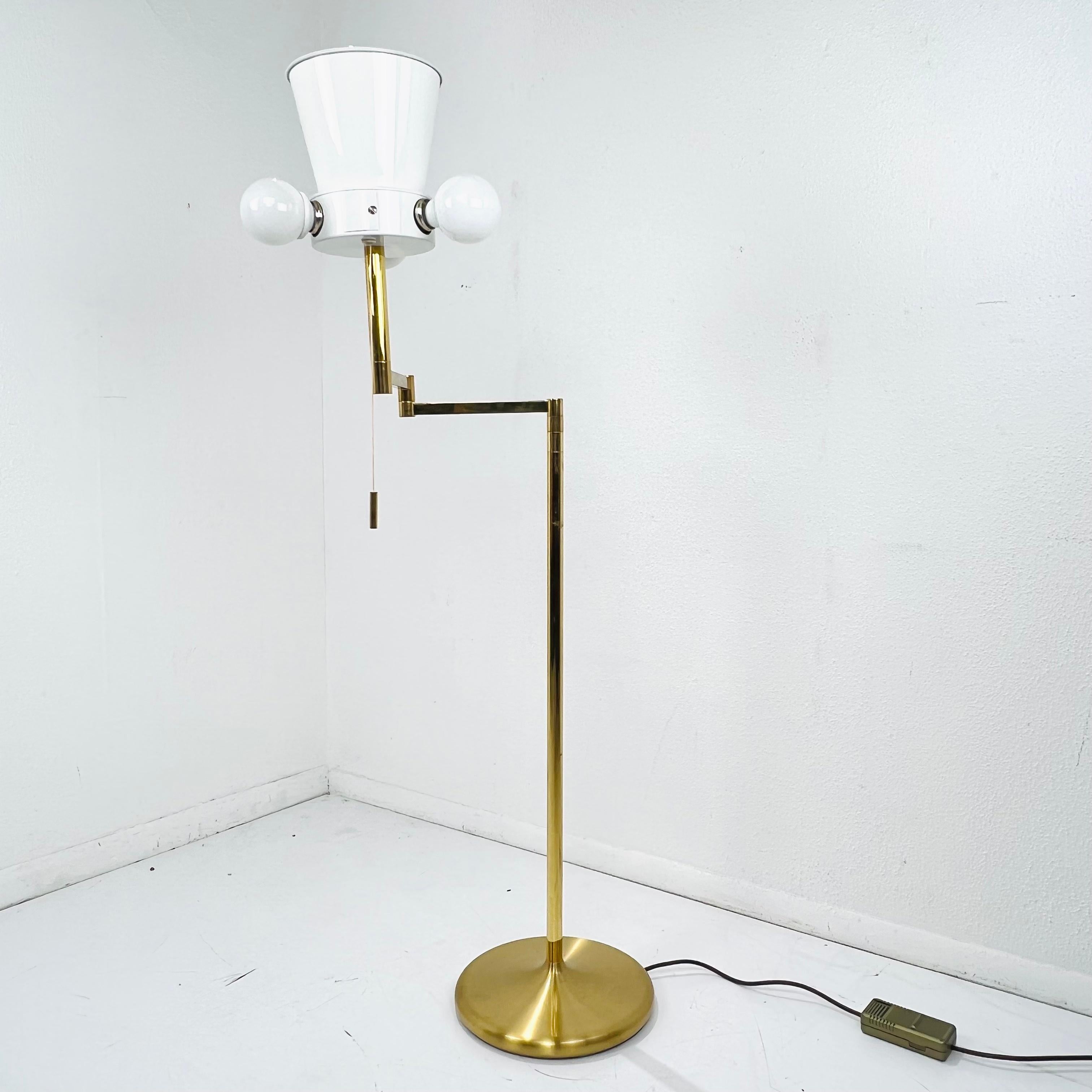 20th Century German Hand Cast Brass Swing Arm Floor Lamp