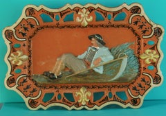 Placa mural de cerámica pintada a mano, alrededor de 1920