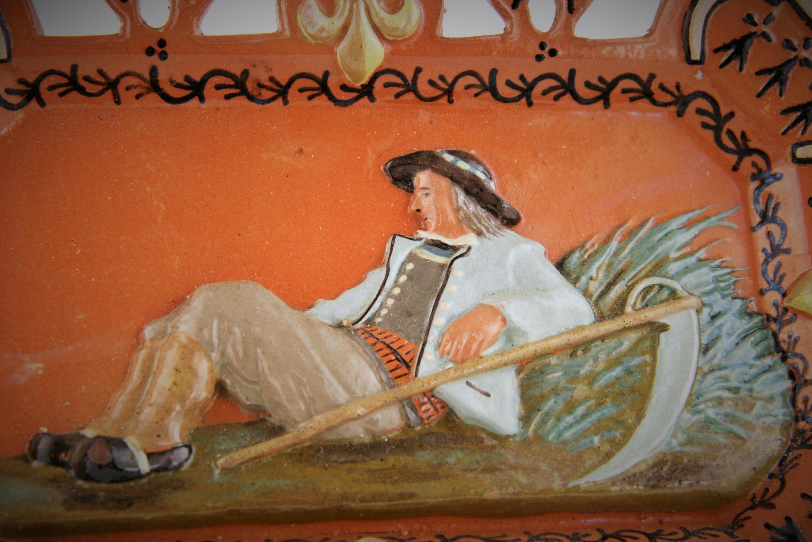 European German Hand Painted Ceramic Figural Wall Plaque, circa 1920s