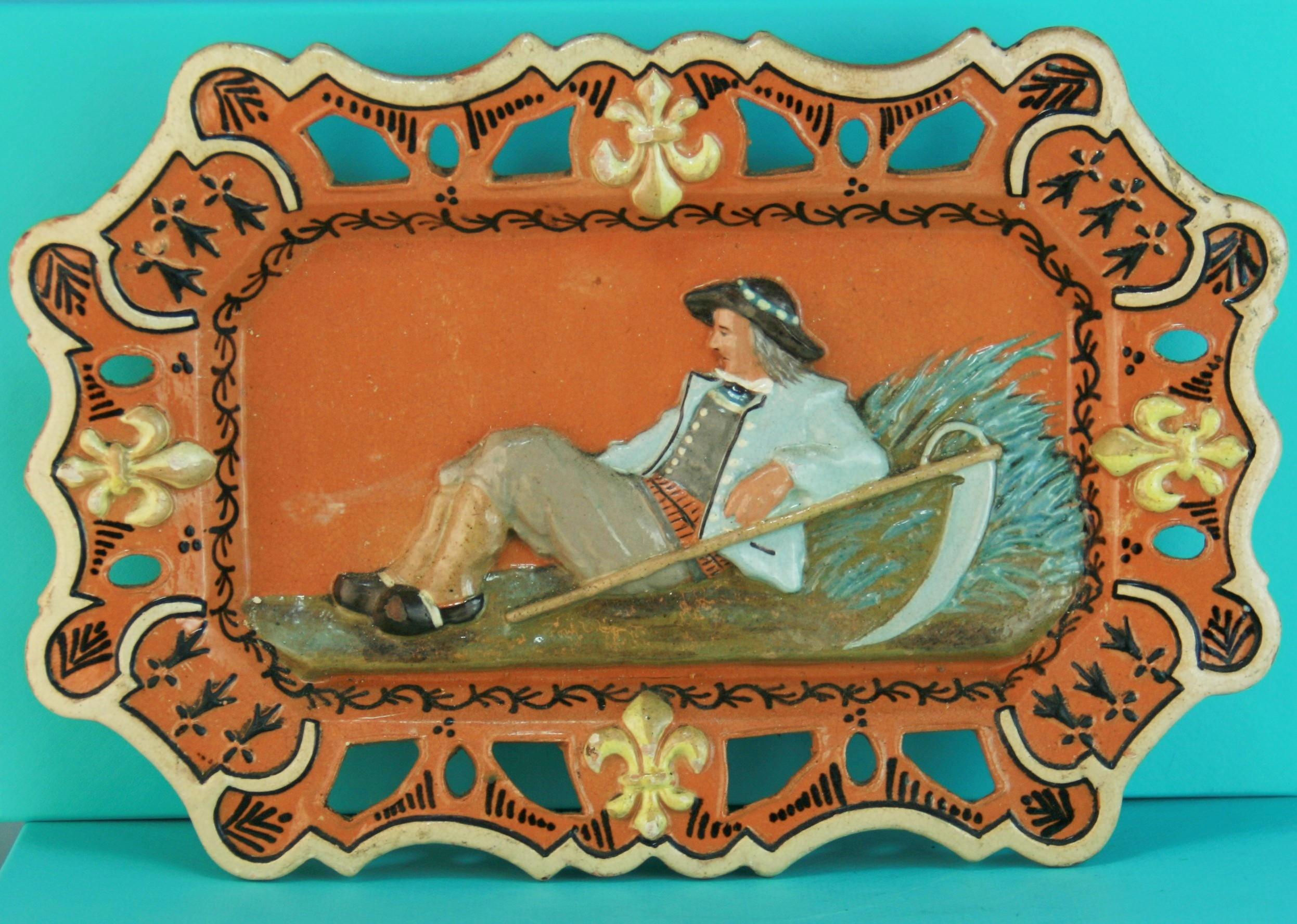 European German Hand Painted Ceramic Figural Wall Plaque/Catchall, circa 1920s For Sale