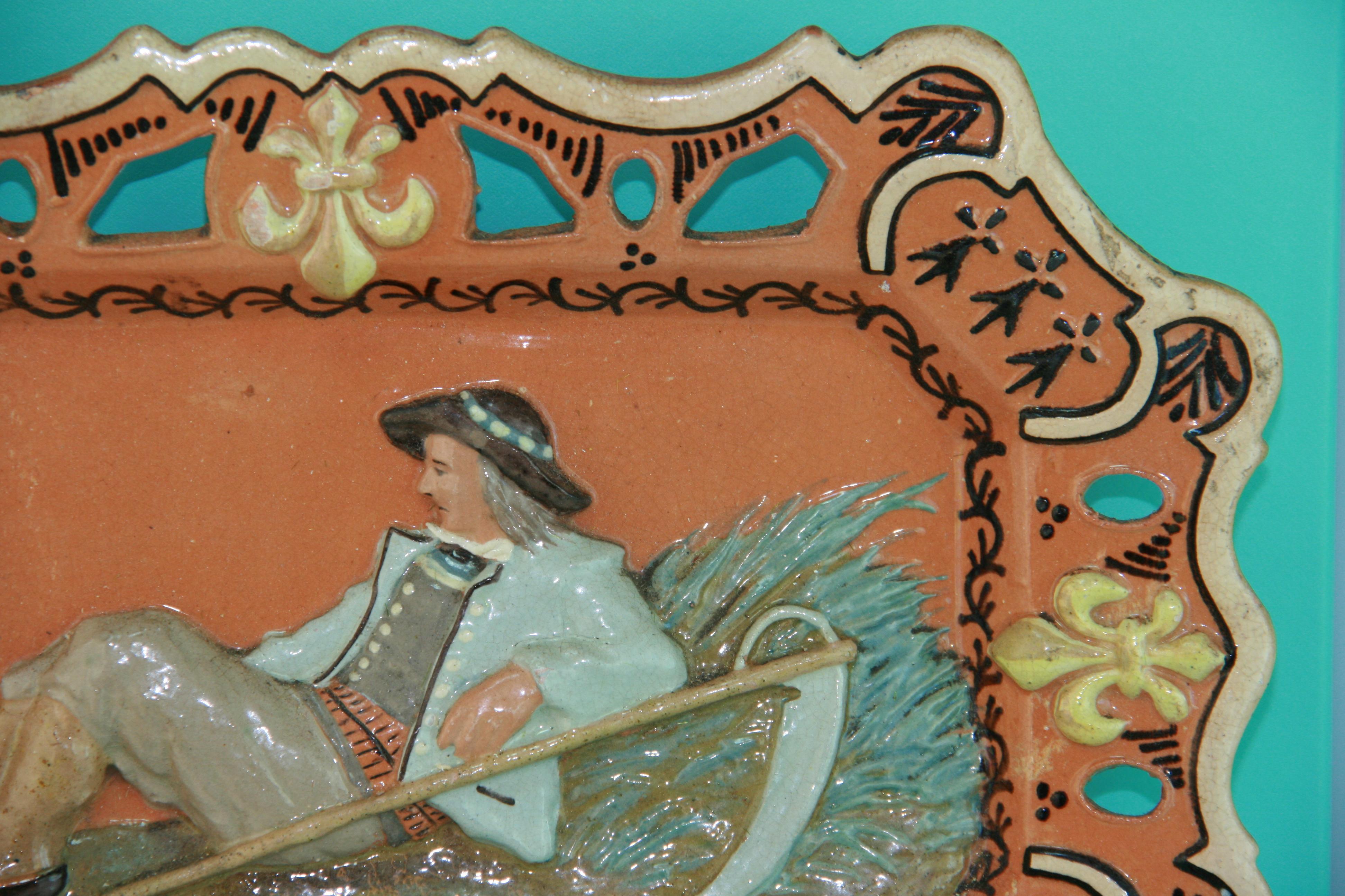 German Hand Painted Ceramic Figural Wall Plaque/Catchall, circa 1920s In Good Condition For Sale In Douglas Manor, NY