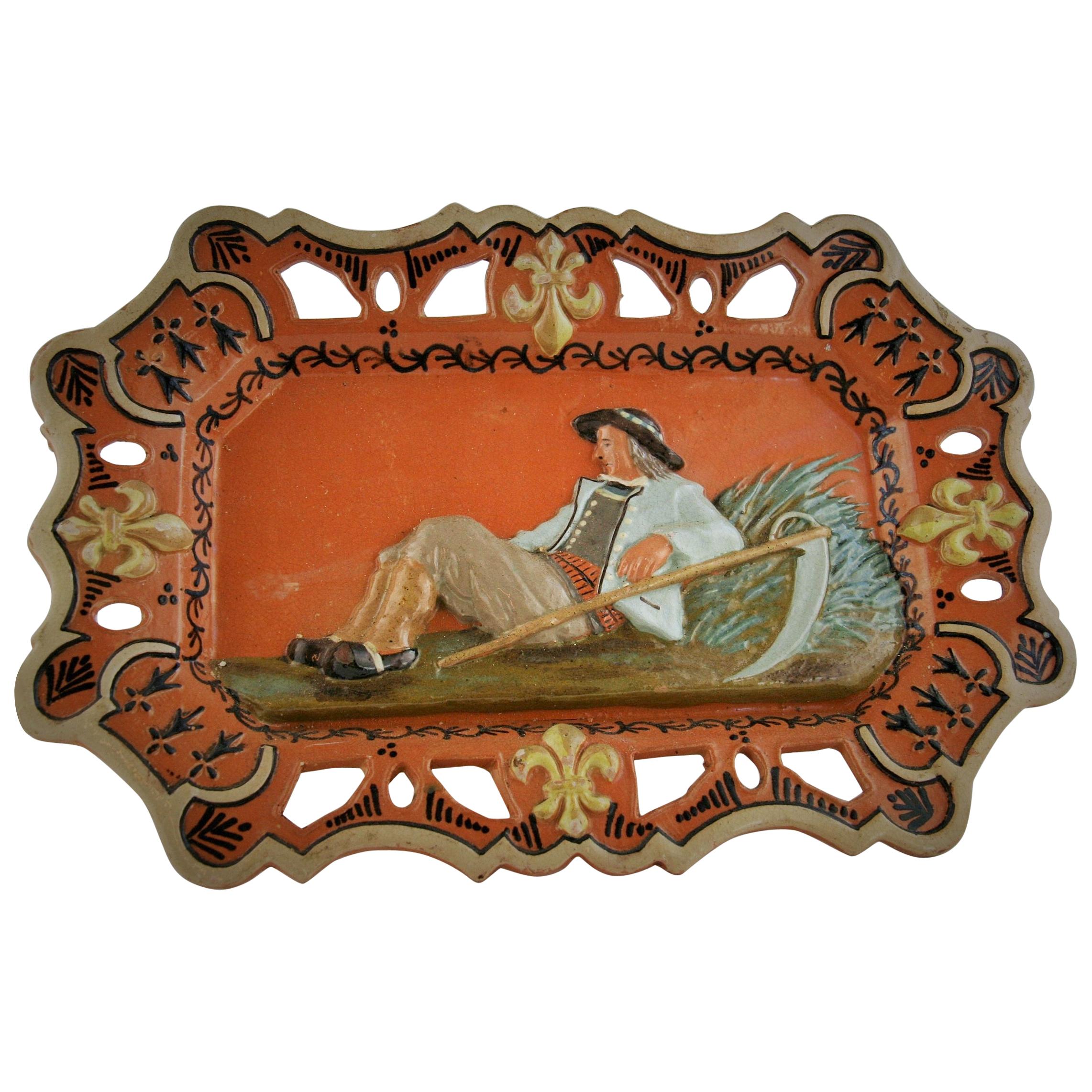 German Hand Painted Ceramic Figural Wall Plaque, circa 1920s