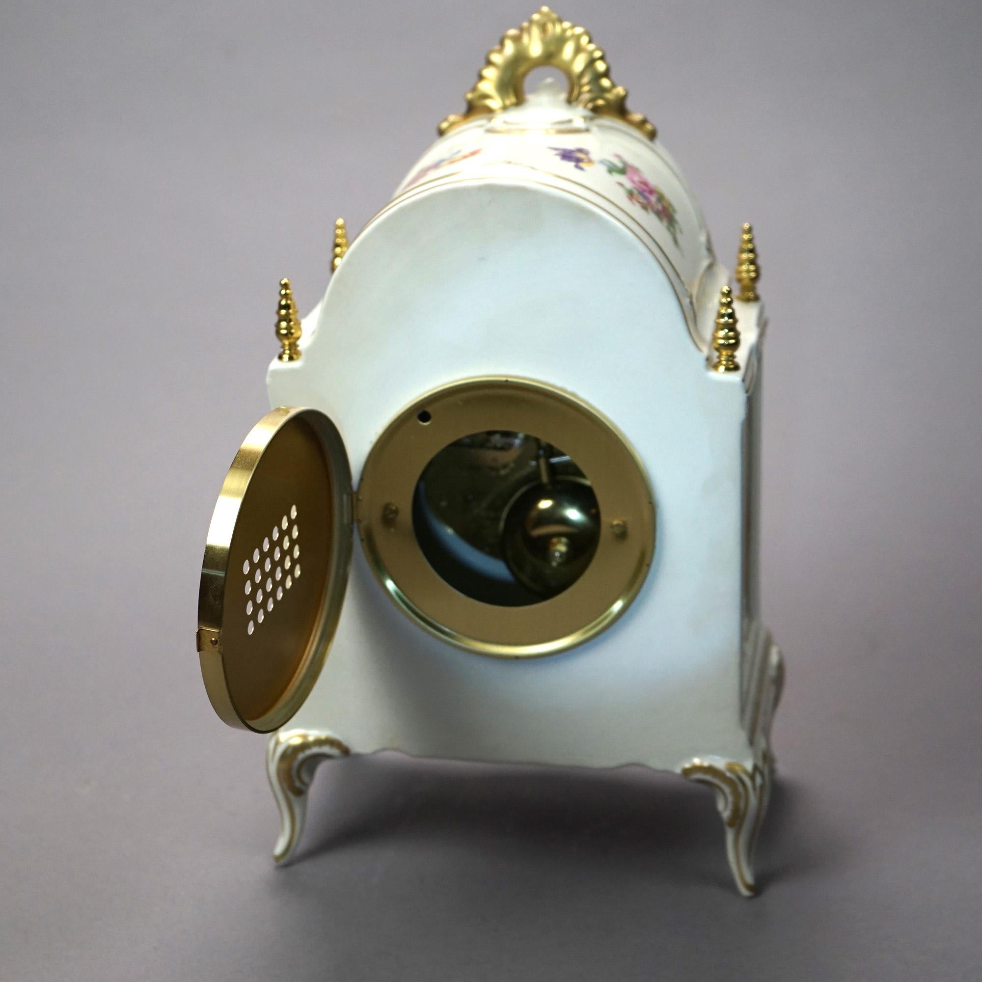 German Hand Painted & Gilt Porcelain Mantle Clock, 20th Century 8