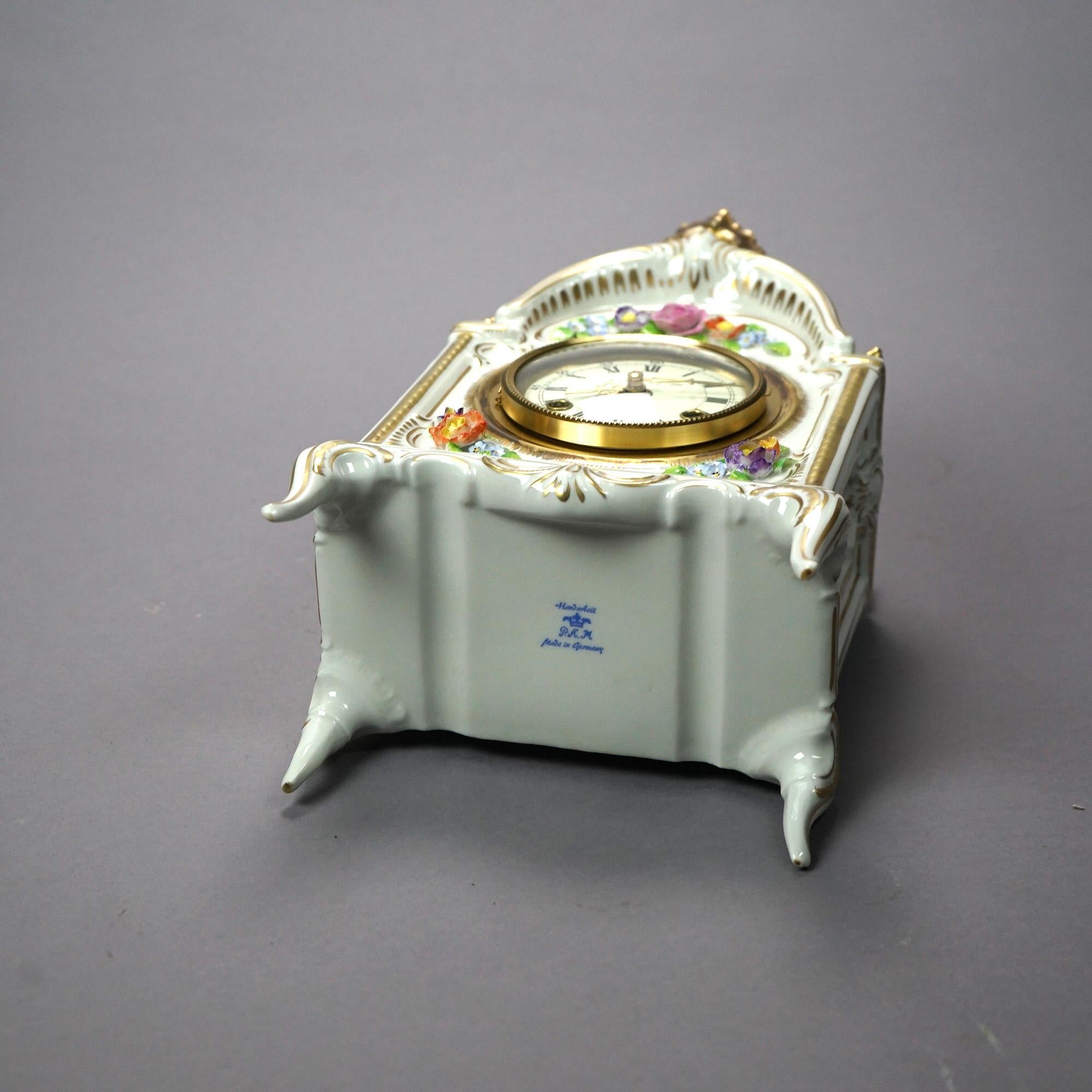 German Hand Painted & Gilt Porcelain Mantle Clock, 20th Century 9