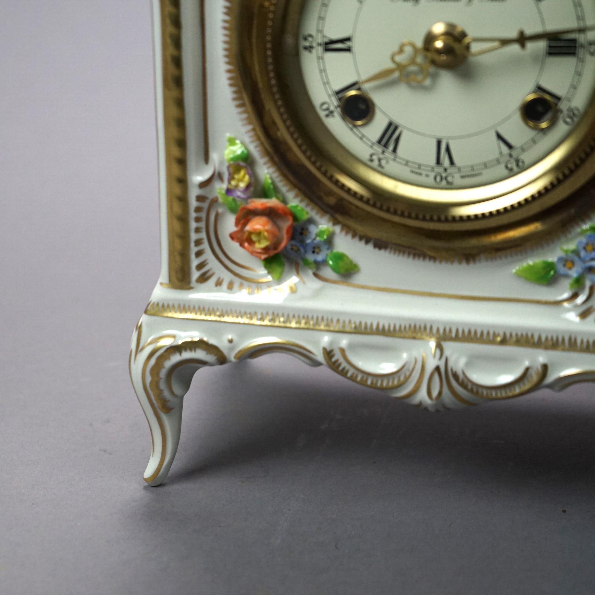 German Hand Painted & Gilt Porcelain Mantle Clock, 20th Century 1
