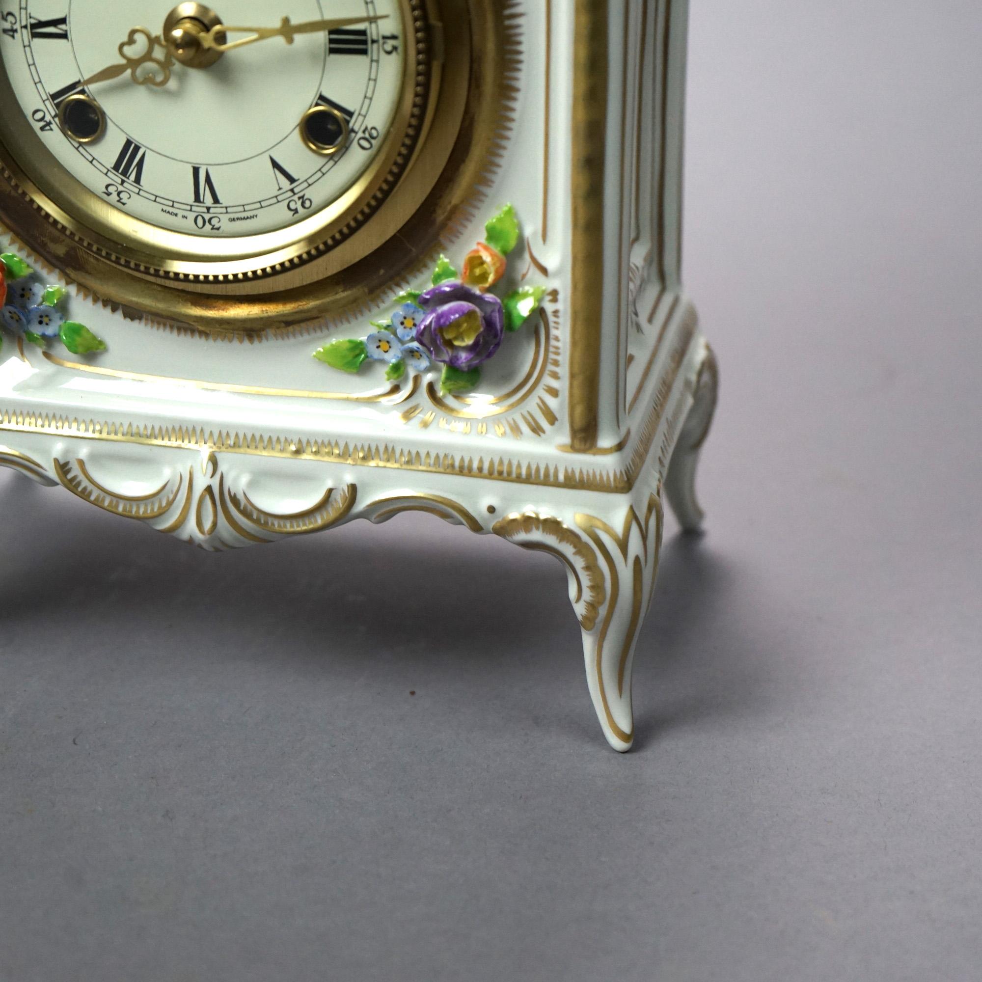 German Hand Painted & Gilt Porcelain Mantle Clock, 20th Century 2