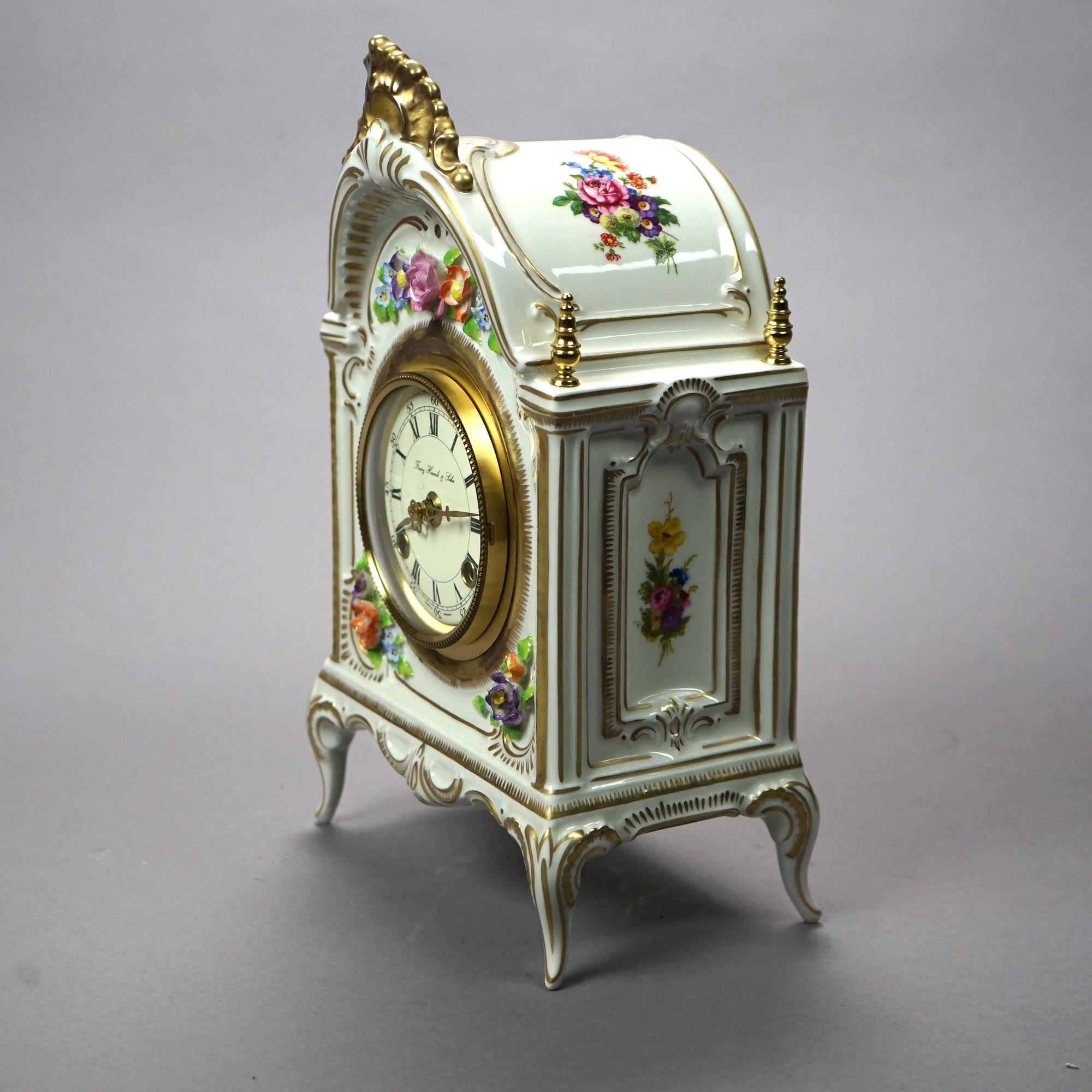German Hand Painted & Gilt Porcelain Mantle Clock, 20th Century 3