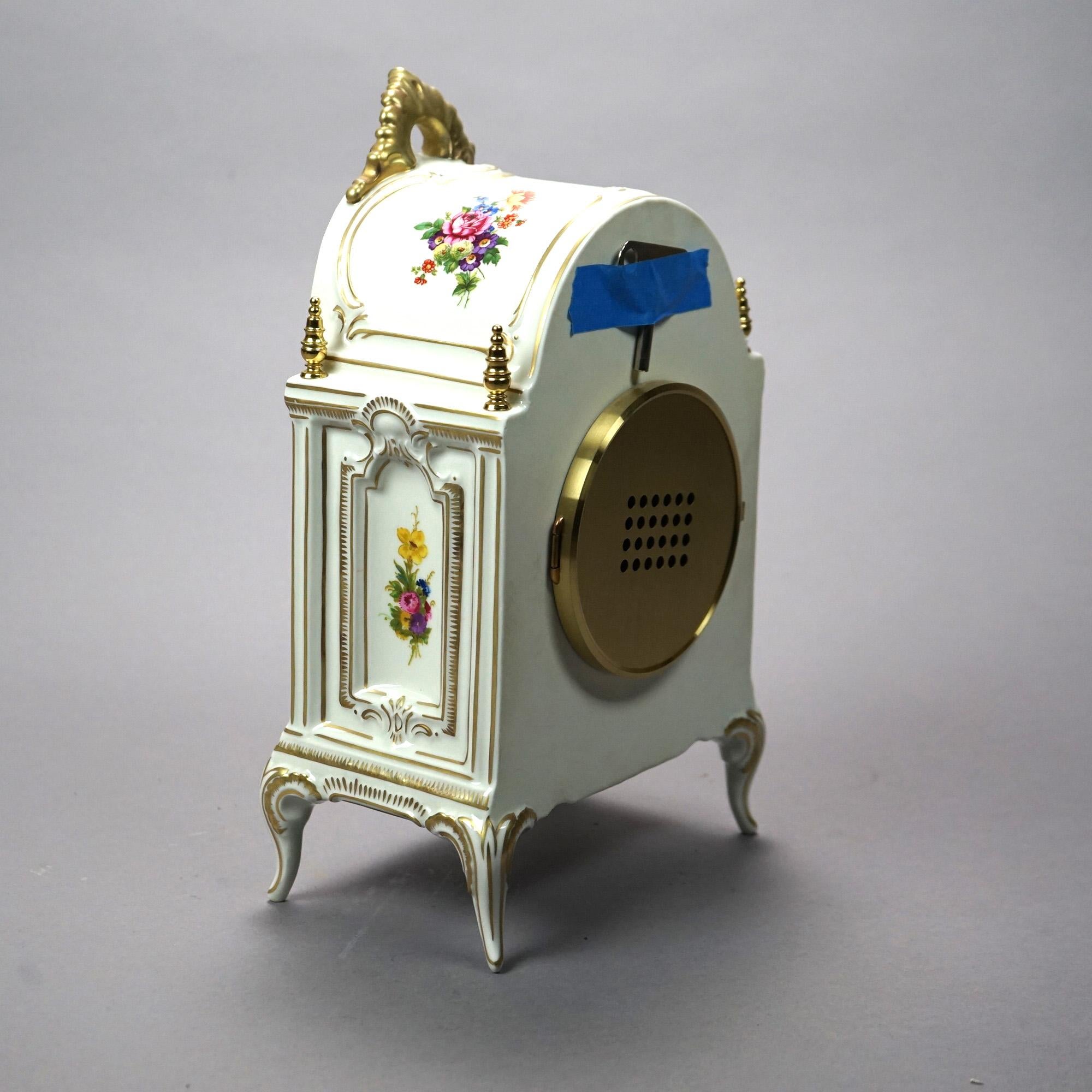 German Hand Painted & Gilt Porcelain Mantle Clock, 20th Century 5