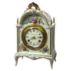 German Hand Painted & Gilt Porcelain Mantle Clock, 20th Century