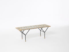 German Handmade Bench Made of Oak, Coated Steel and Handwoven Jute Belts
