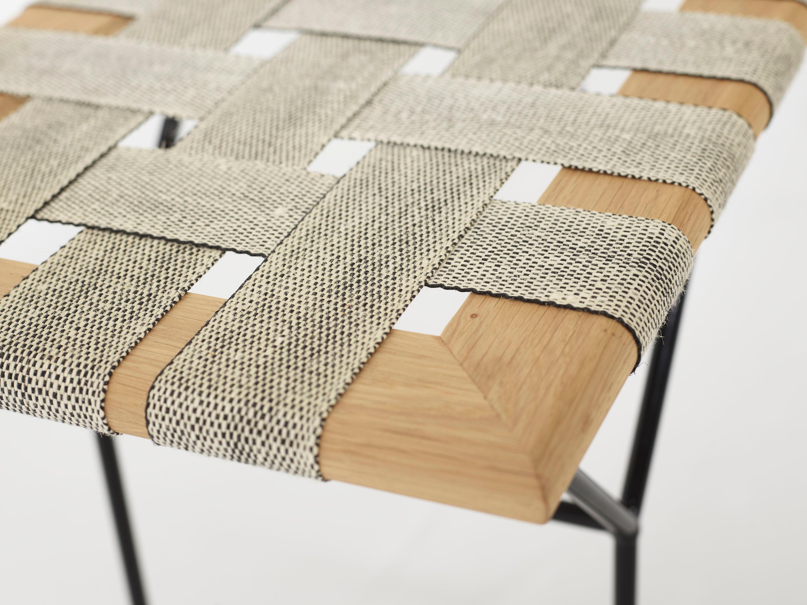 German Handmade Bench Made of Oak, Coated Steel and Handwoven Jute Belts In New Condition For Sale In Wolfurt, AT