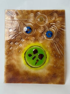 German Handmade Fused Glass Wall Art with Radiant Earth and Planets, Early 1990s