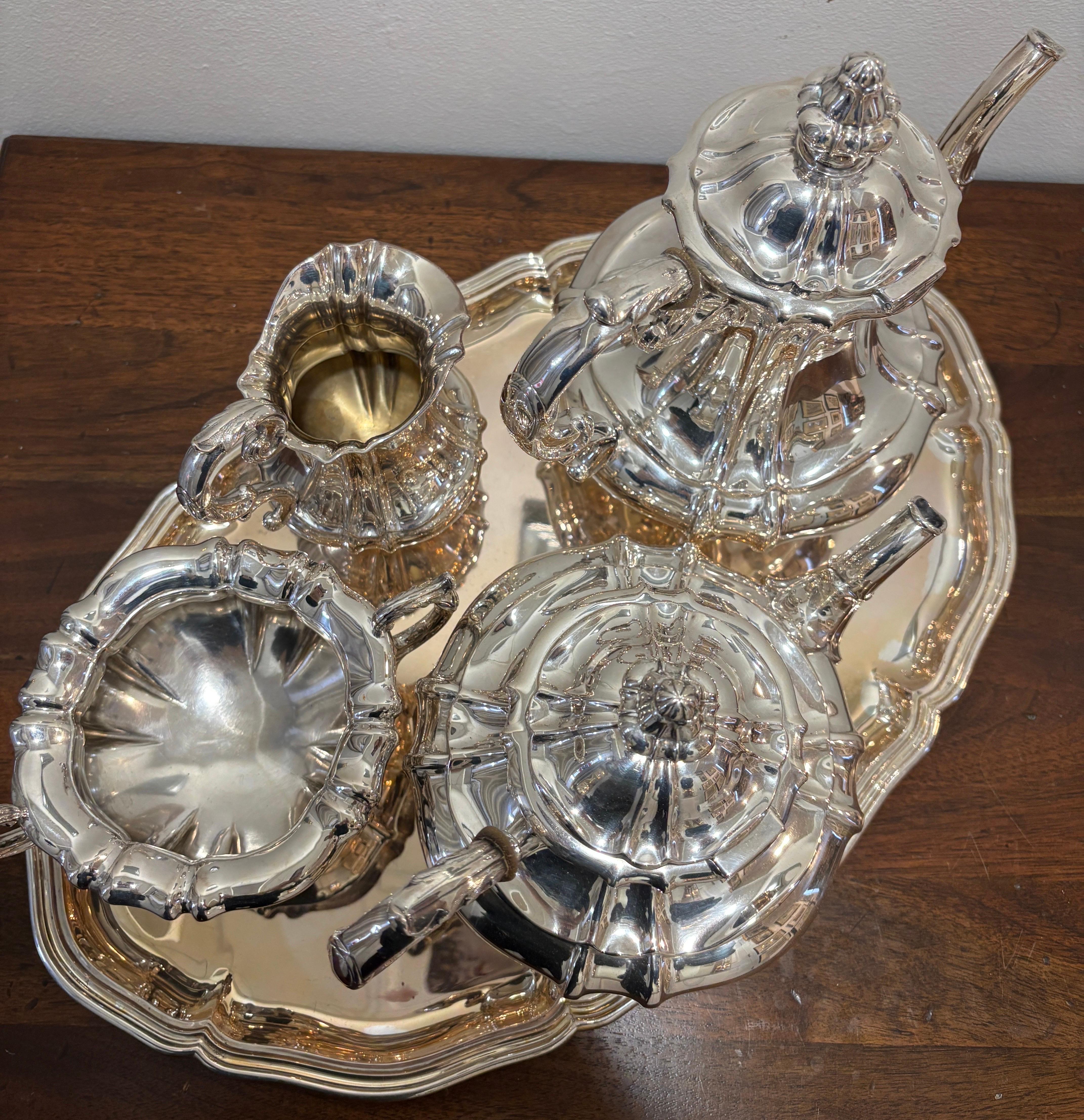 German Heisler 800 Silver, Pre World War II Era 5 Piece Coffee Tea Service Set For Sale 9