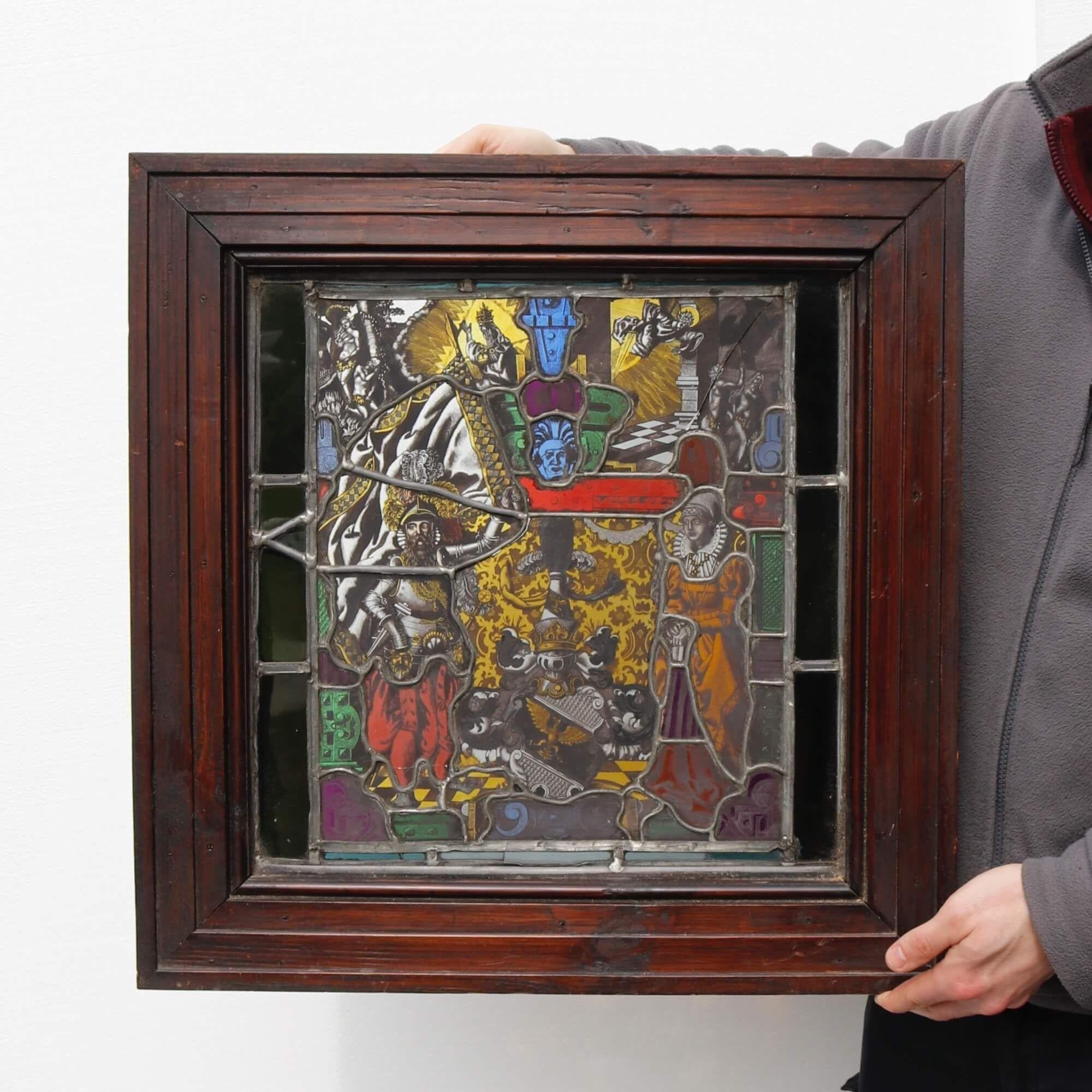 Victorian German Heraldic Ecclesiastical Antique Leaded Glass For Sale