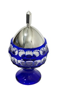 German Hermann Behrnd Blue Bohemian Crystal Bowl with Silver Lid, Dresden