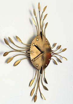 German Hollywood Regency Bronze Sunburst Wall Clock 8-Day Mechanical Movement