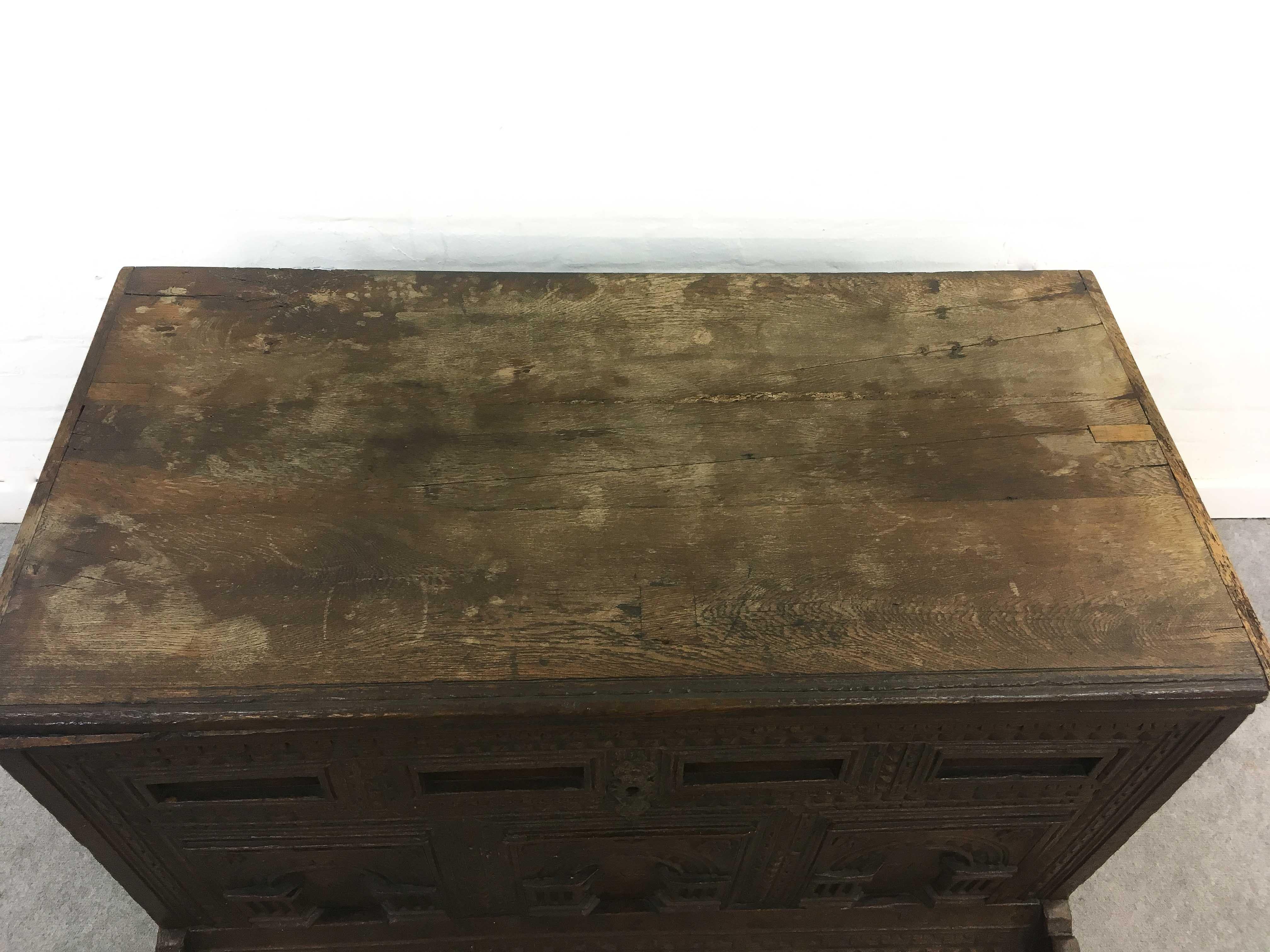 18th Century German Hope Chest or Dowry Chest, Carved Oak, Dated 1718, Baroque