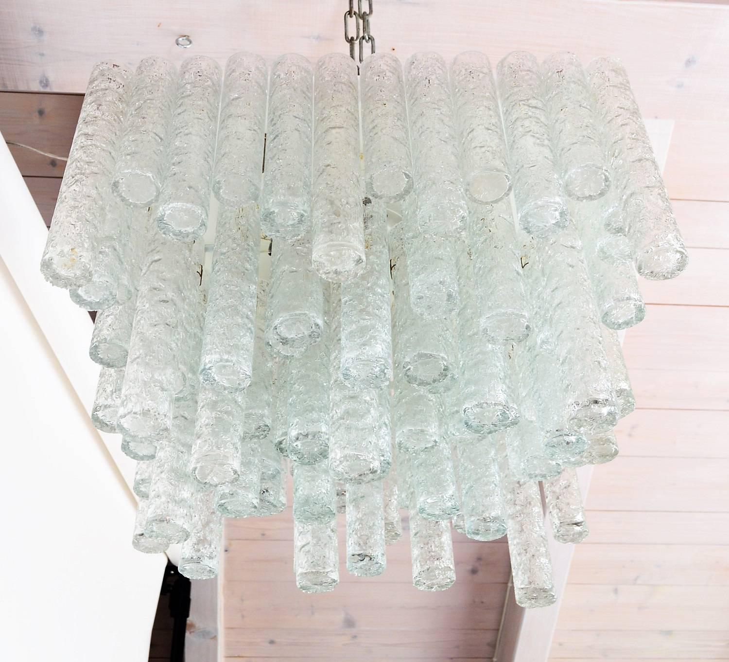 Hand-Crafted German Ice Glass Flush Mount Fixture by Doria, 1960s