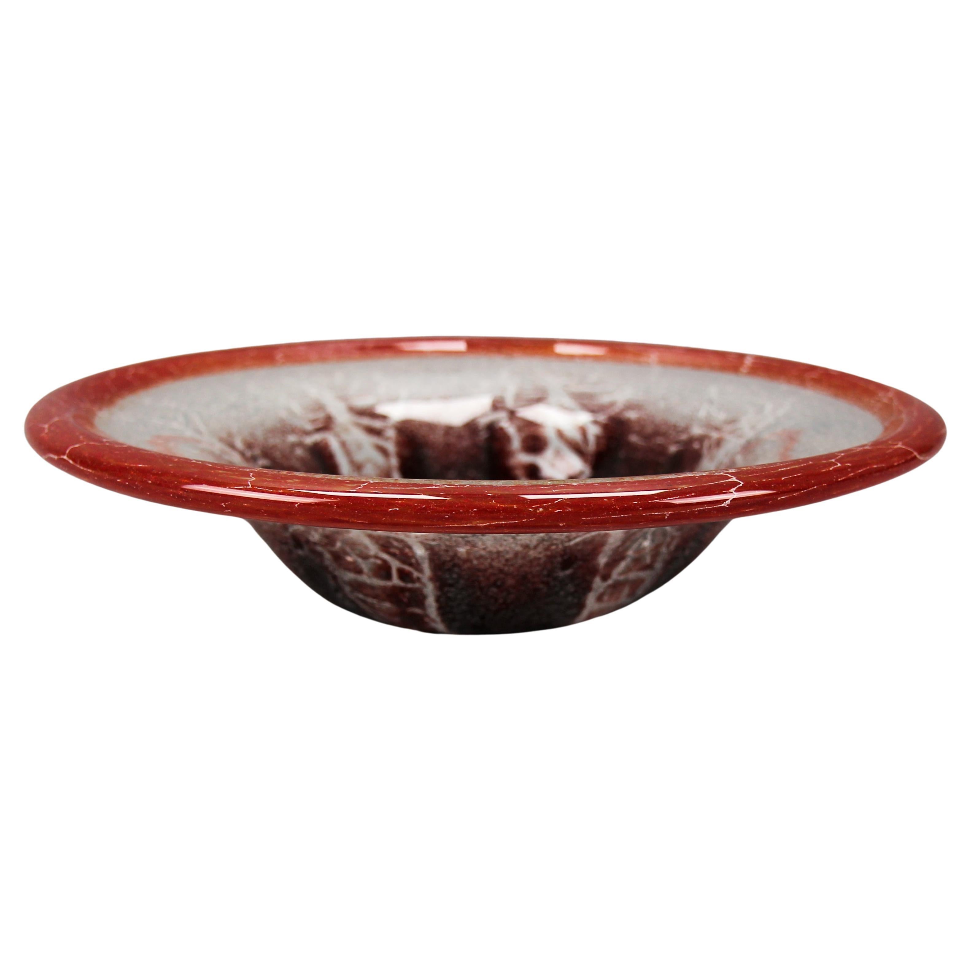 German Ikora Art Glass Bowl in Red, White and Burgundy by WMF, ca. 1930s For Sale