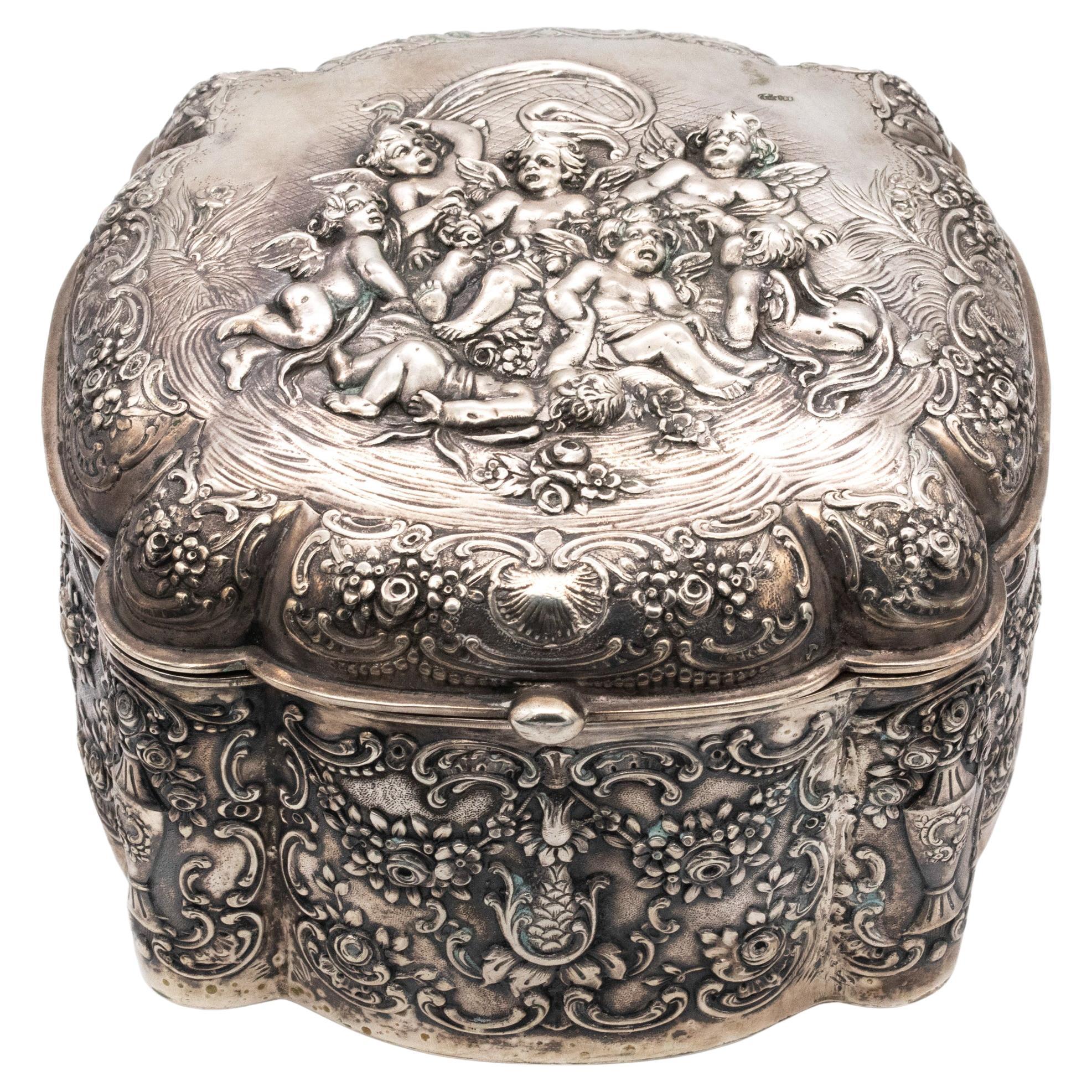 German Imperial 1890s Victorian-Art Nouveau Repousse Box Solid Sterling Silver For Sale