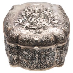 Antique German Imperial 1890s Victorian-Art Nouveau Repousse Box Solid Sterling Silver