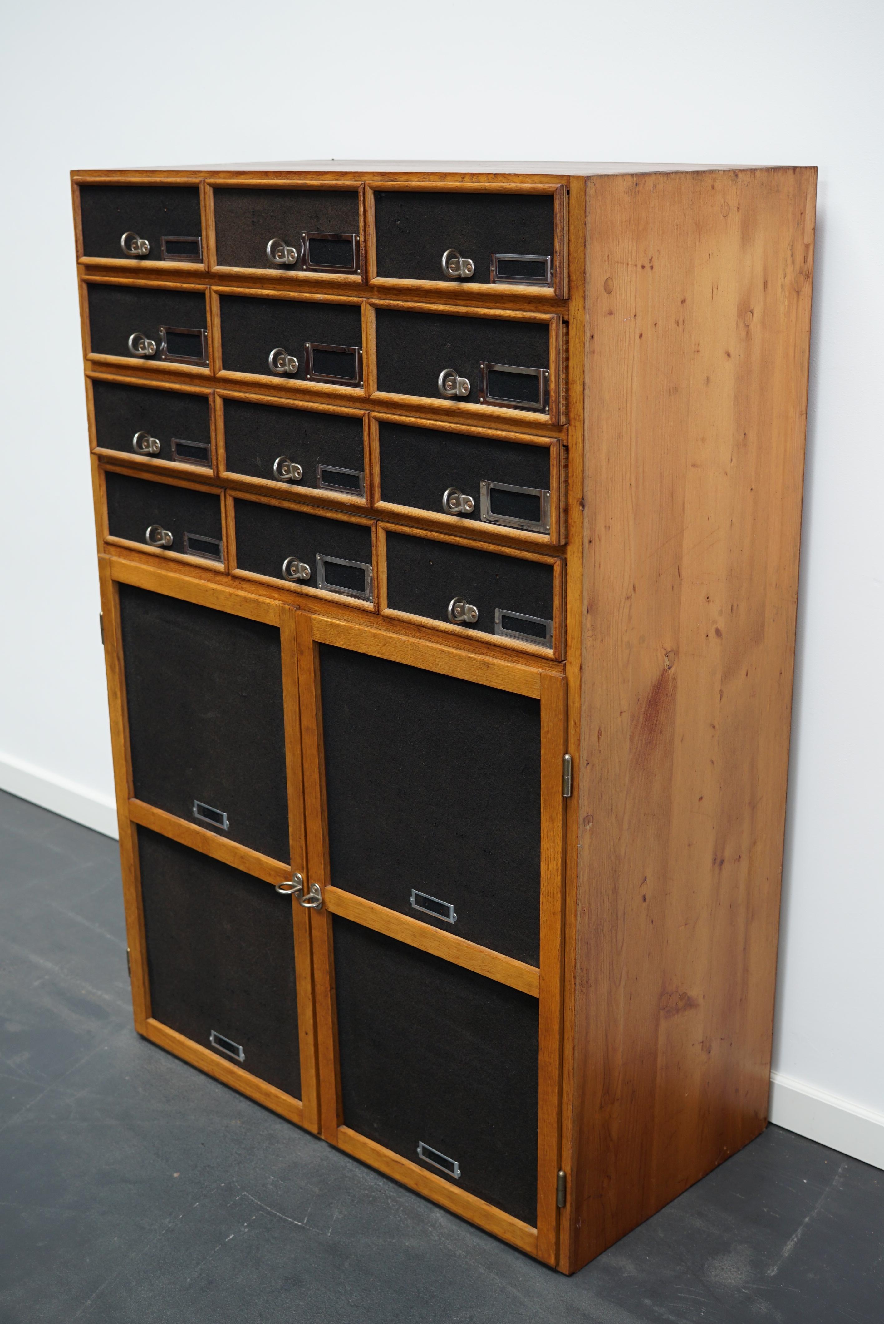 German Industrial Oak and Pine Apothecary Cabinet, Mid-20th Century For Sale 8