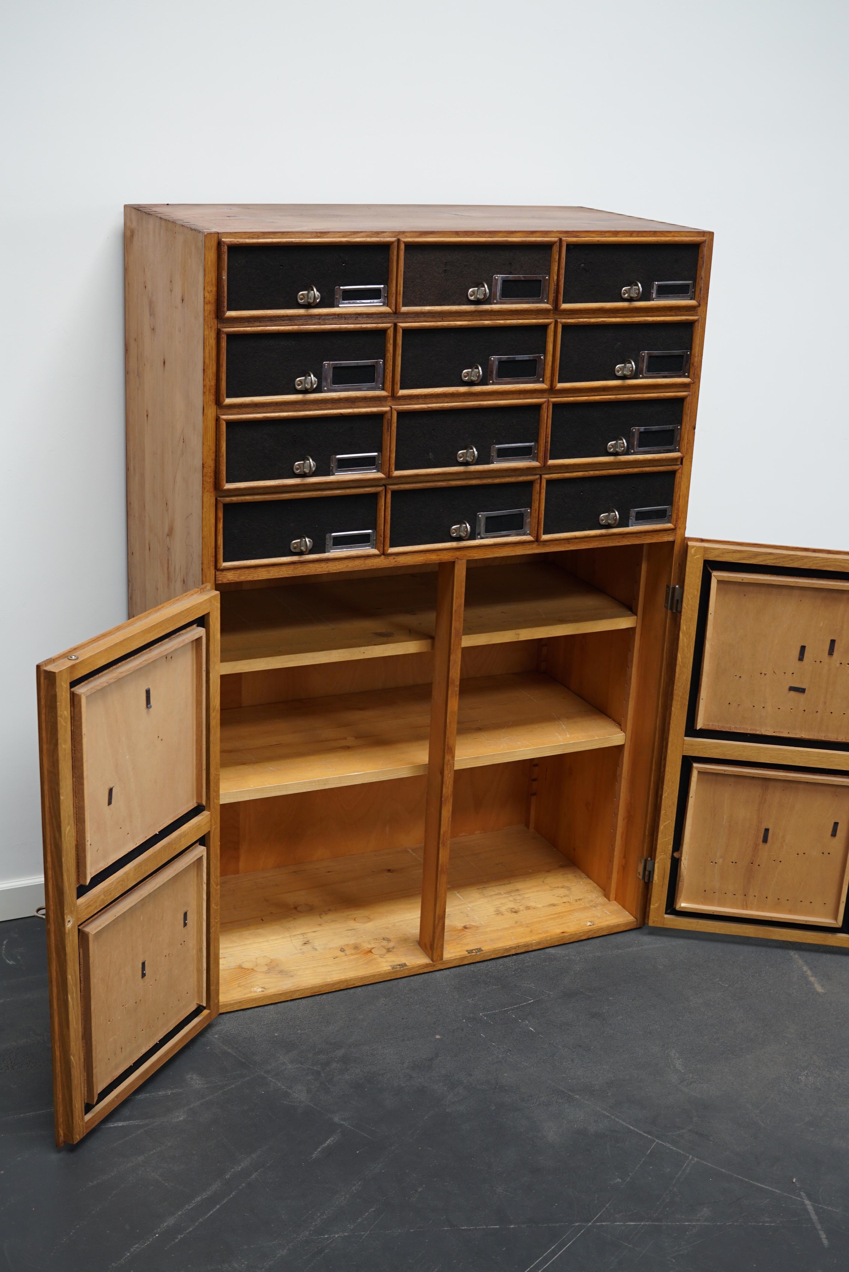 German Industrial Oak and Pine Apothecary Cabinet, Mid-20th Century For Sale 11